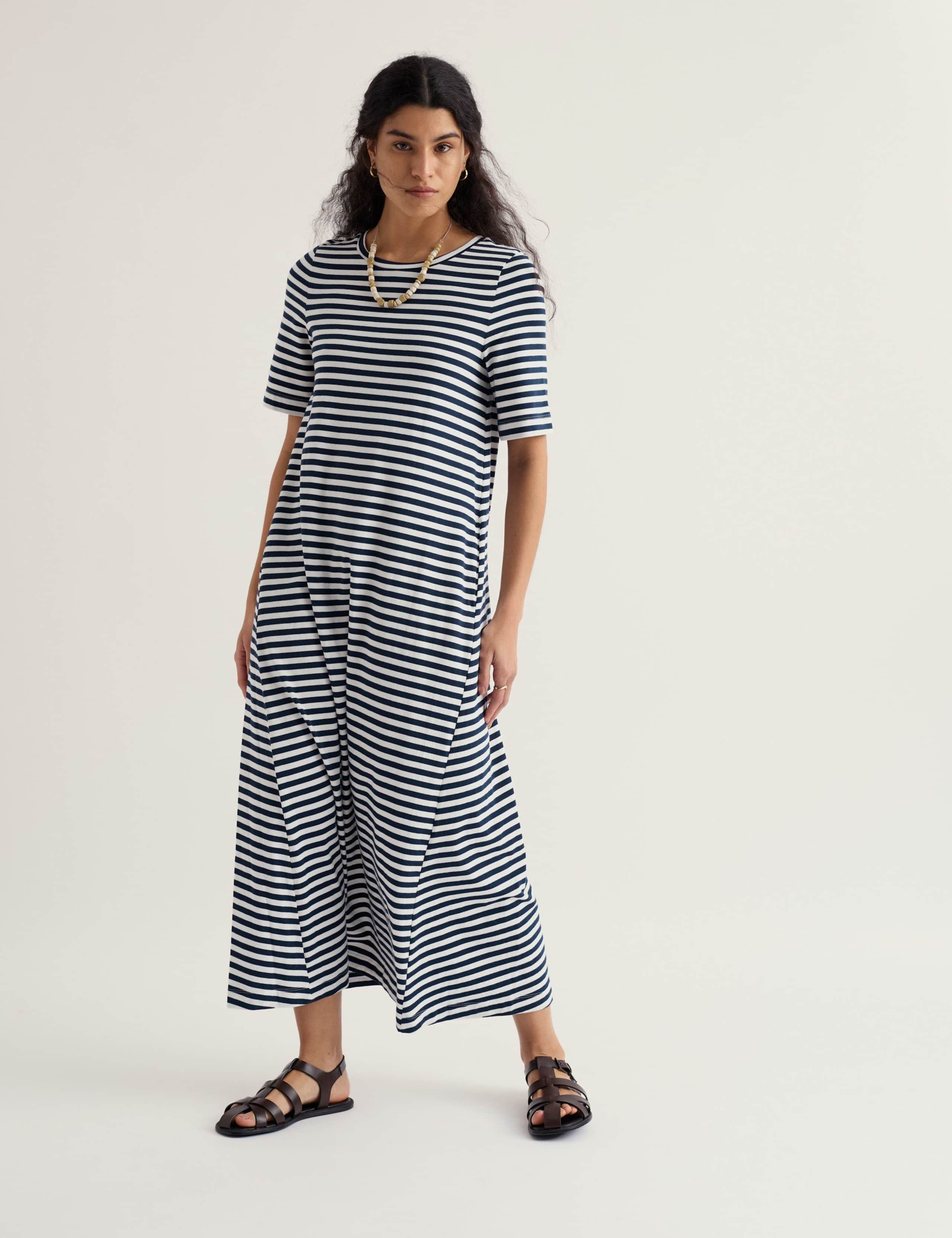 Pure Cotton Striped Round Neck T-Shirt Dress