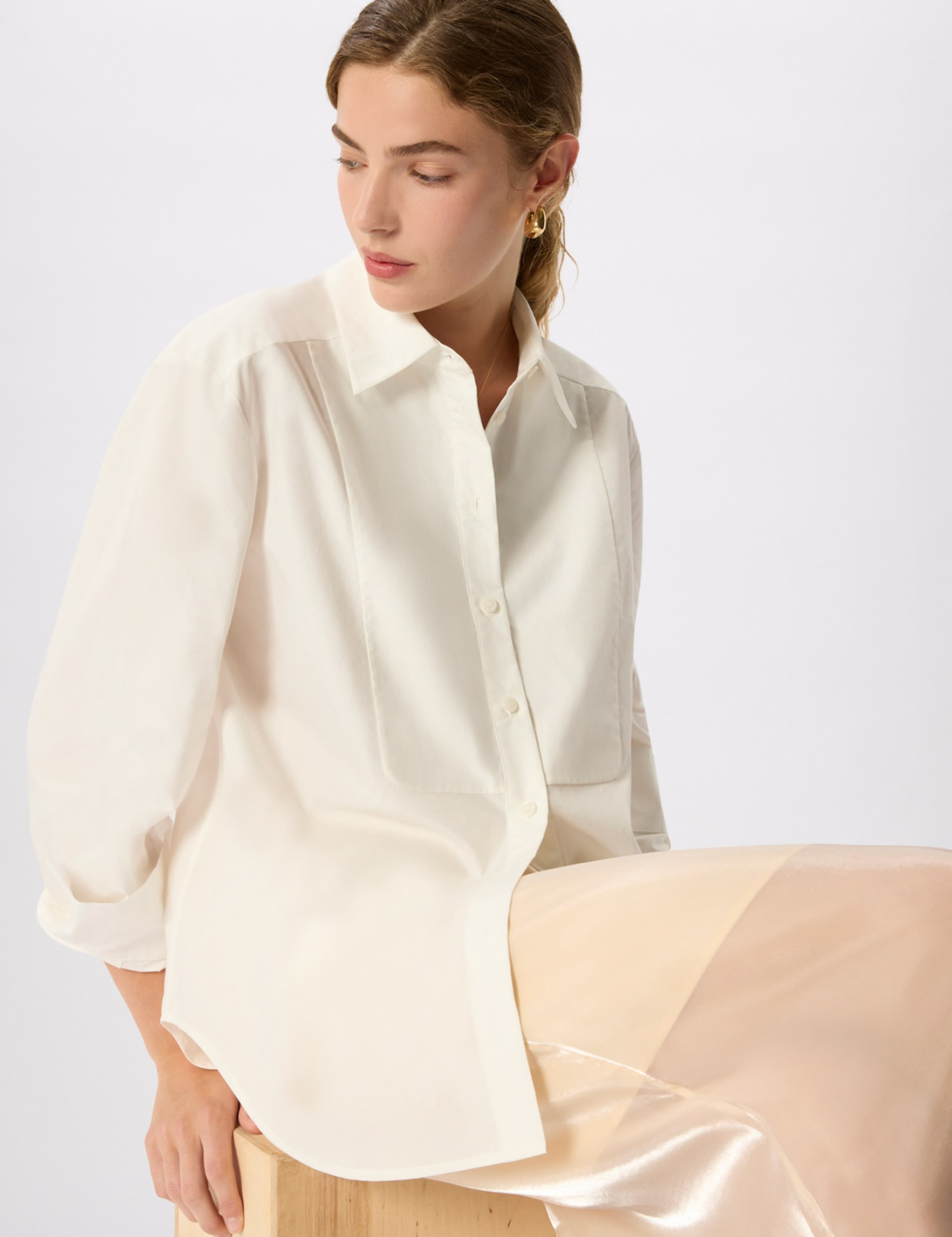 Pure Cotton Collared Bib Detail Shirt