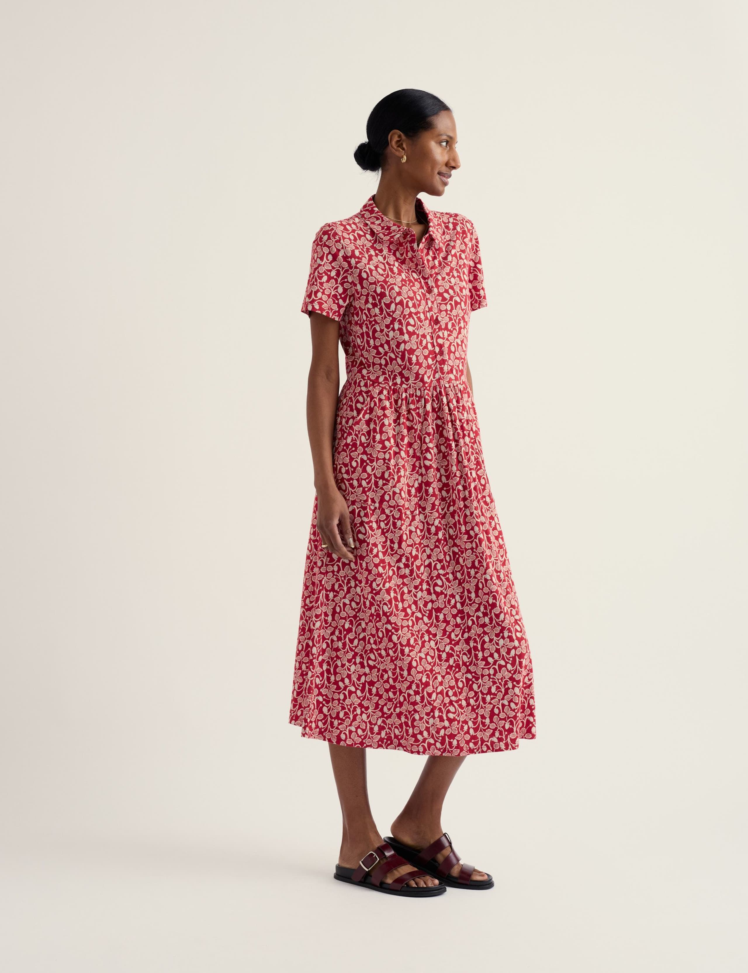 Pure Cotton Jersey Floral Midi Shirt Dress