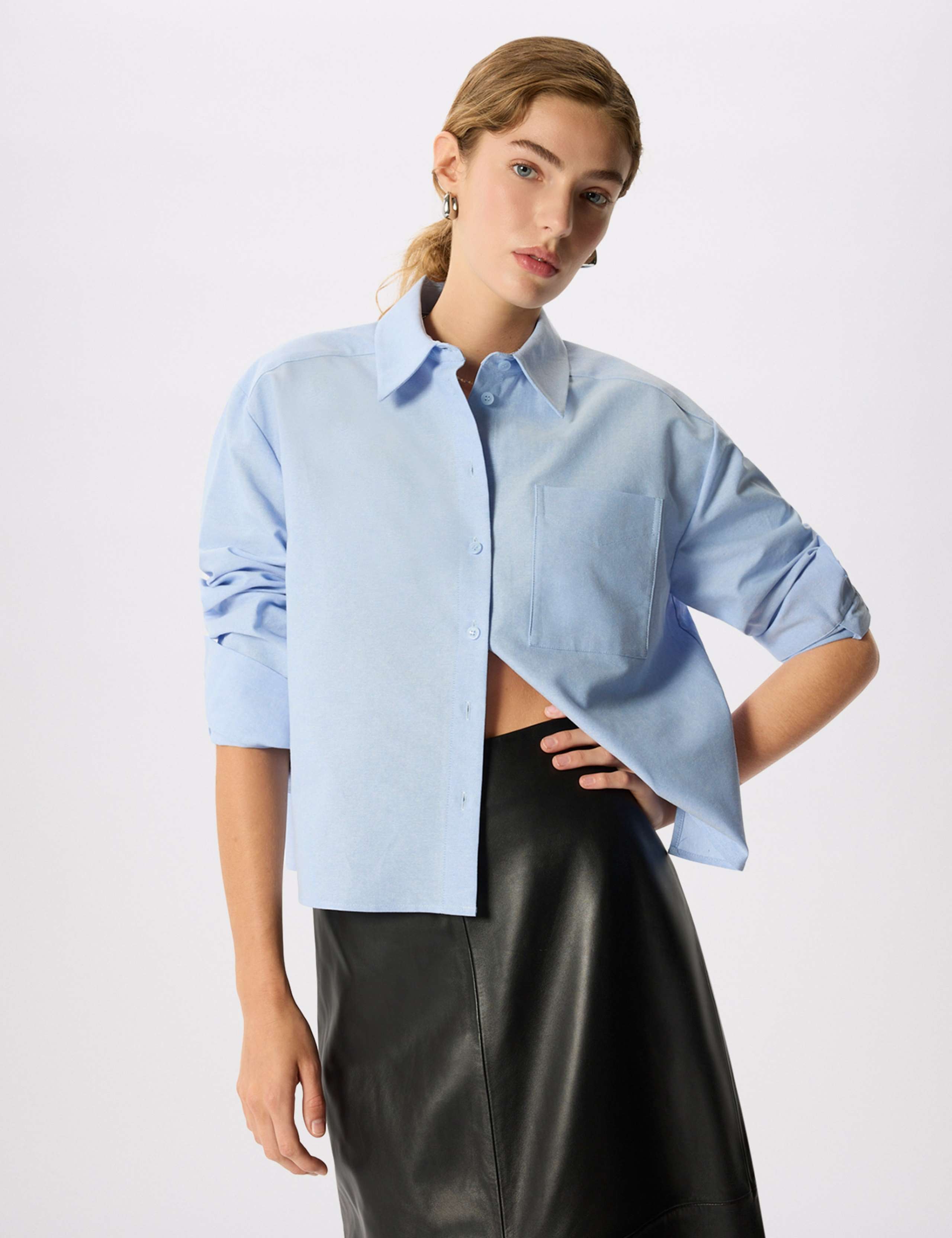Pure Cotton Collared Boxy Button Through Shirt