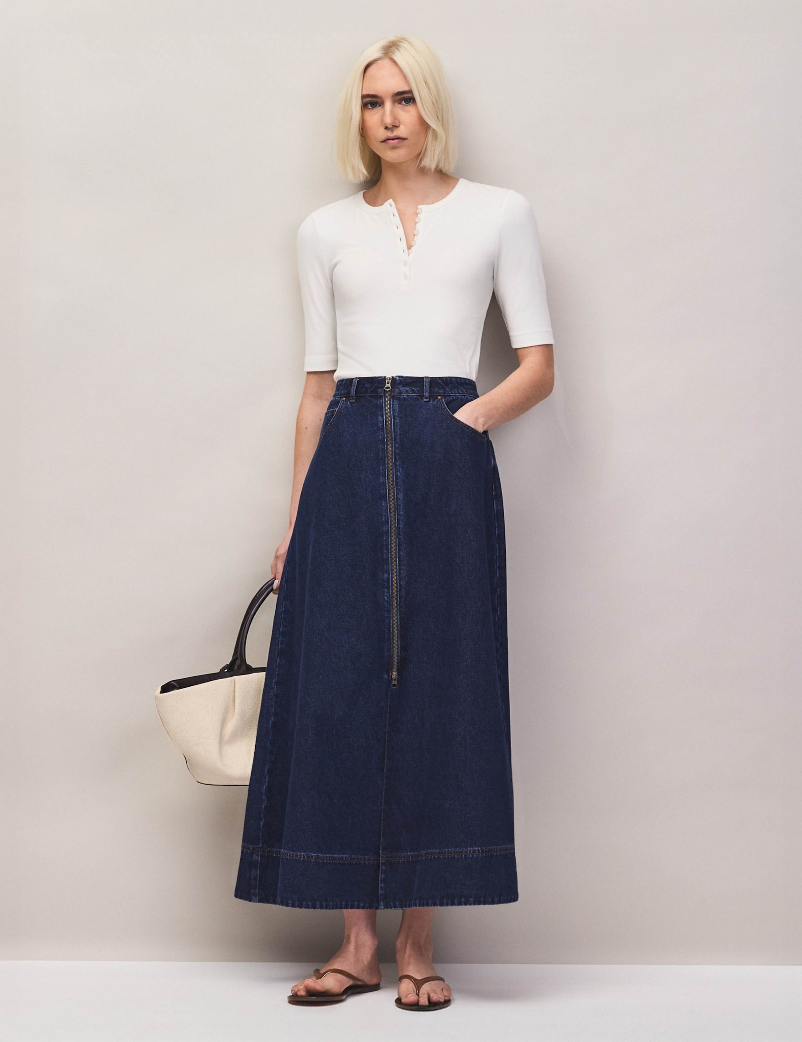 Denim Split Front Maxi Skirt