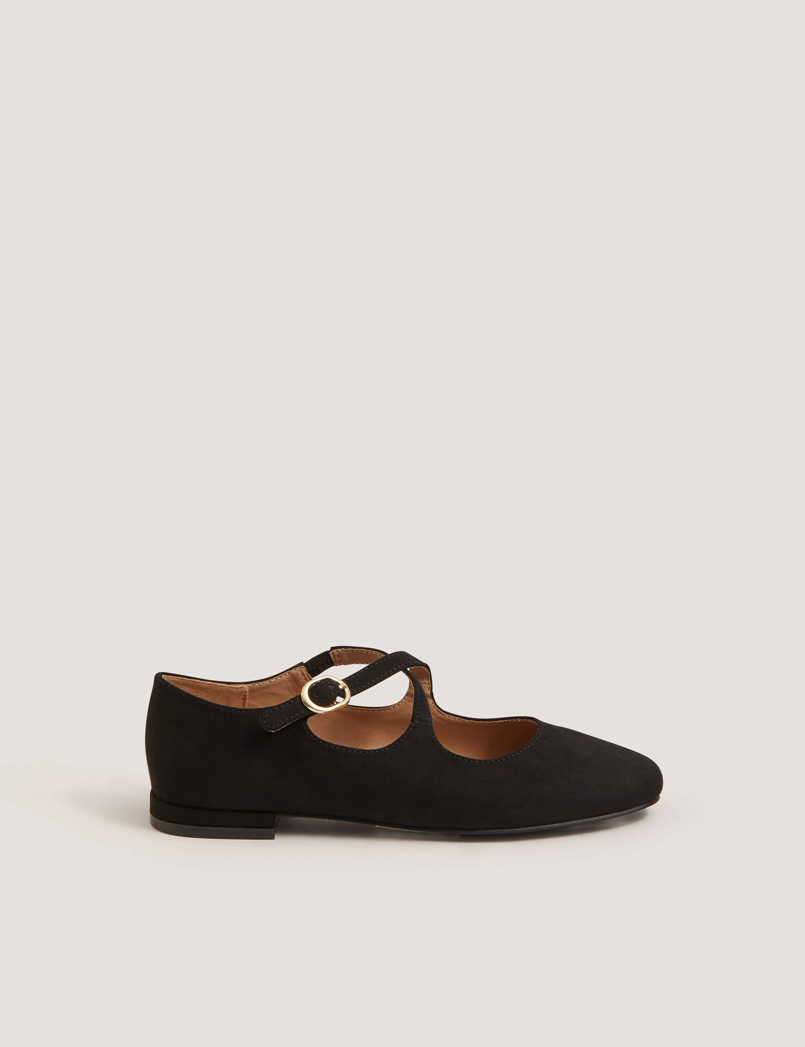 Faux Suede Cross Strap Mary Jane Ballet Pumps