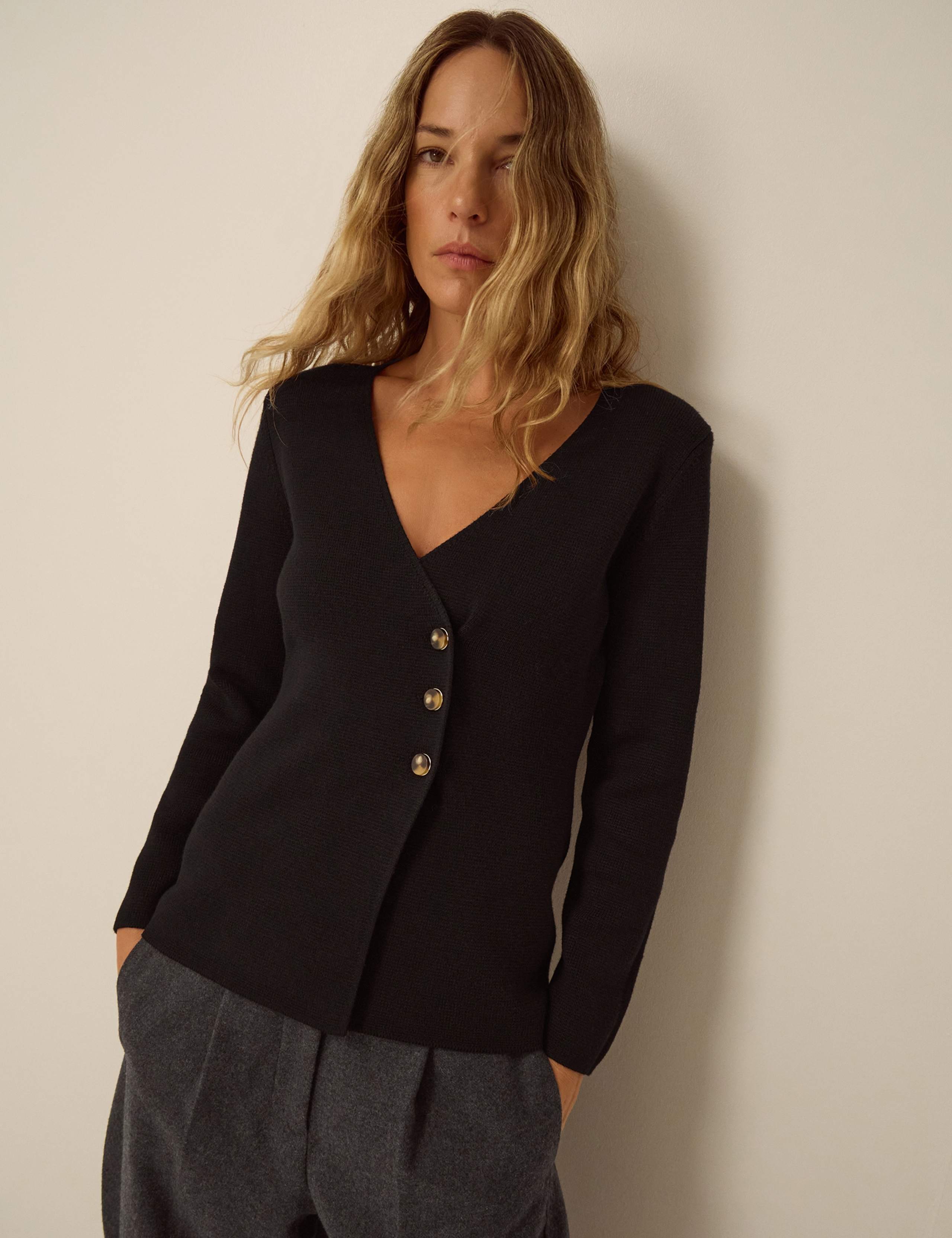V Neck Button Front Cardigan