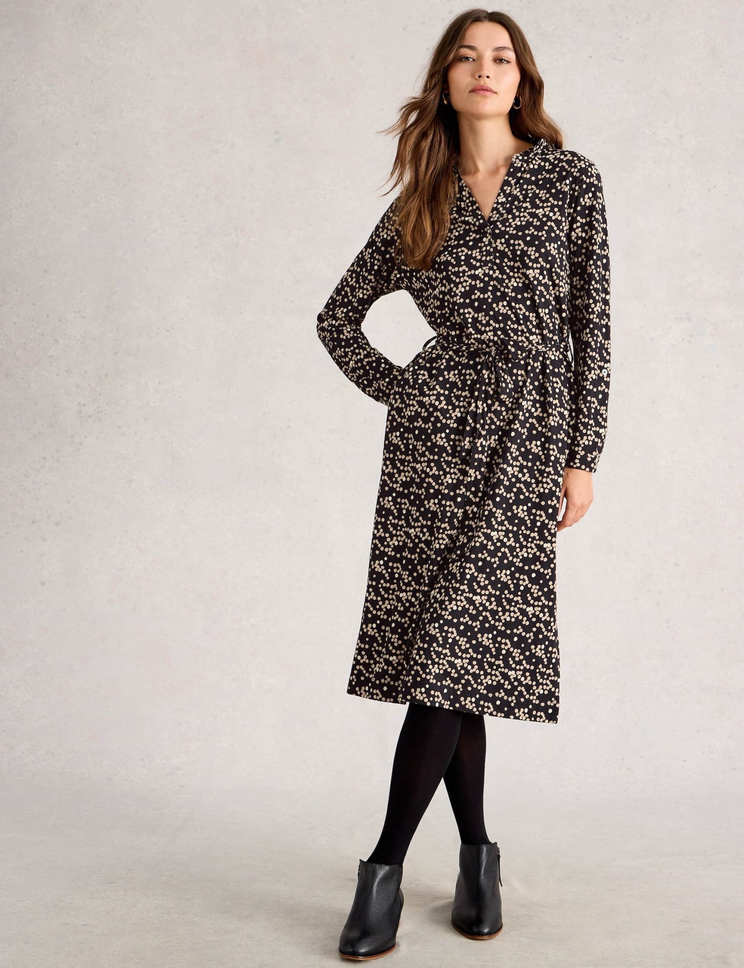 Cotton Modal Blend Jersey Geometric Shirt Dress