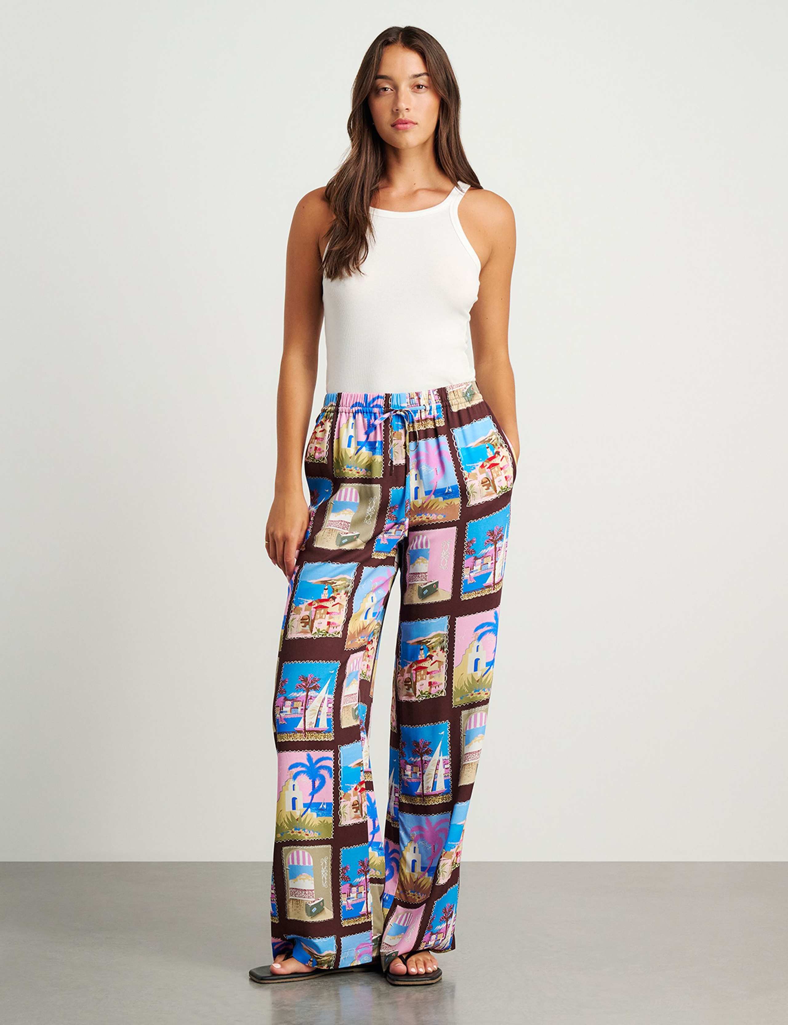Printed Elasticated Waist Wide Leg Trousers