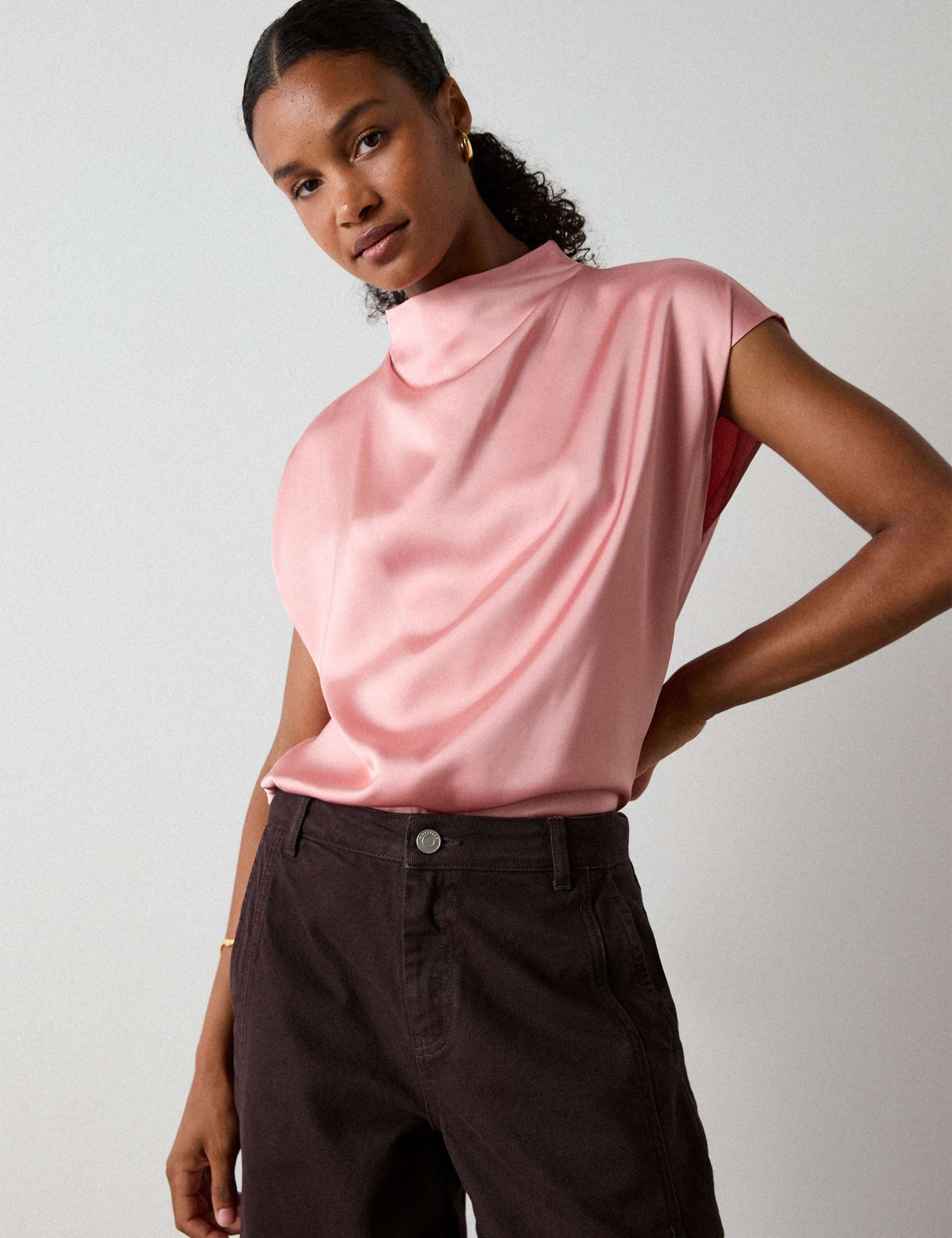 Satin Cowl Neck Blouse