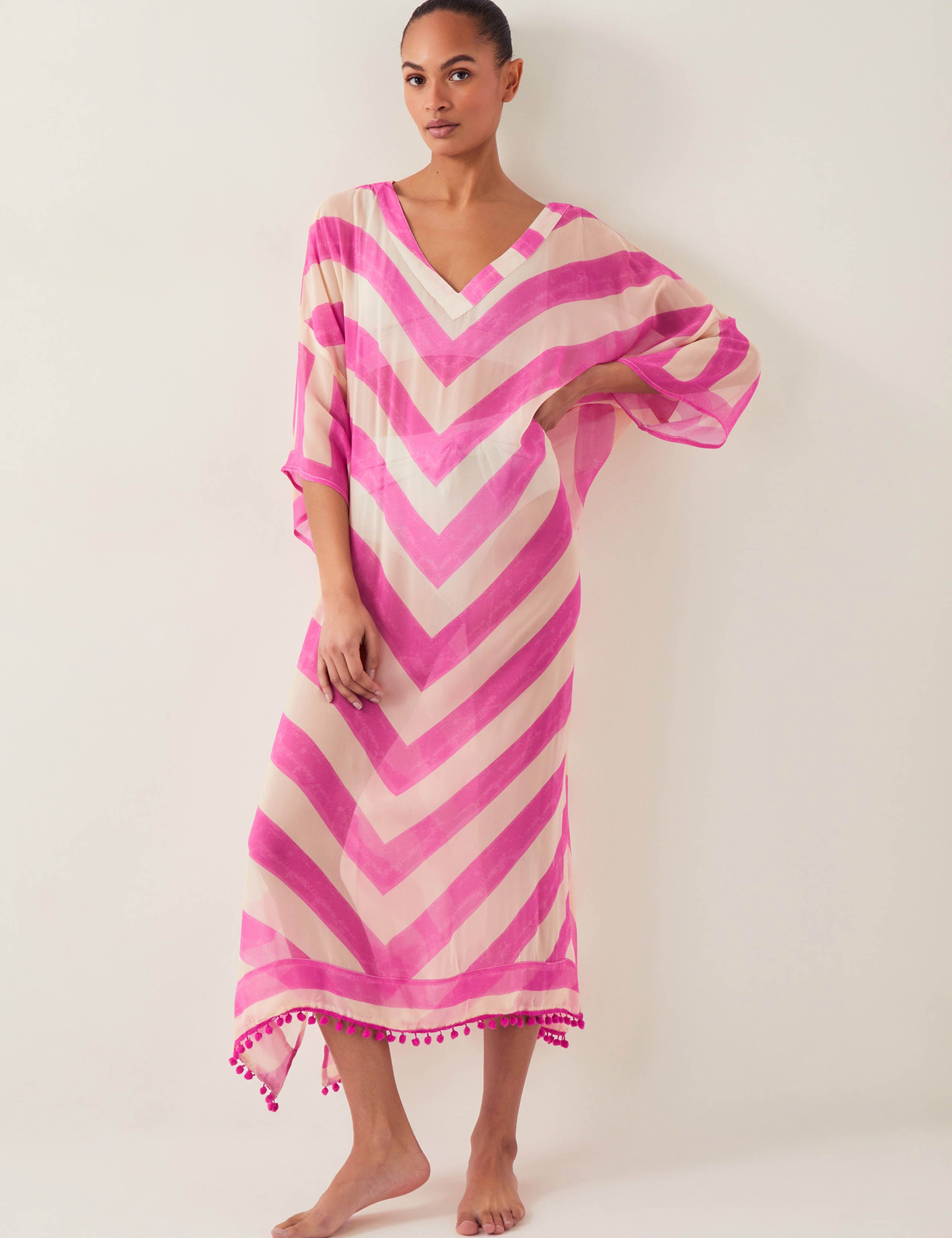 Striped V-Neck Midaxi Kaftan Beach Dress