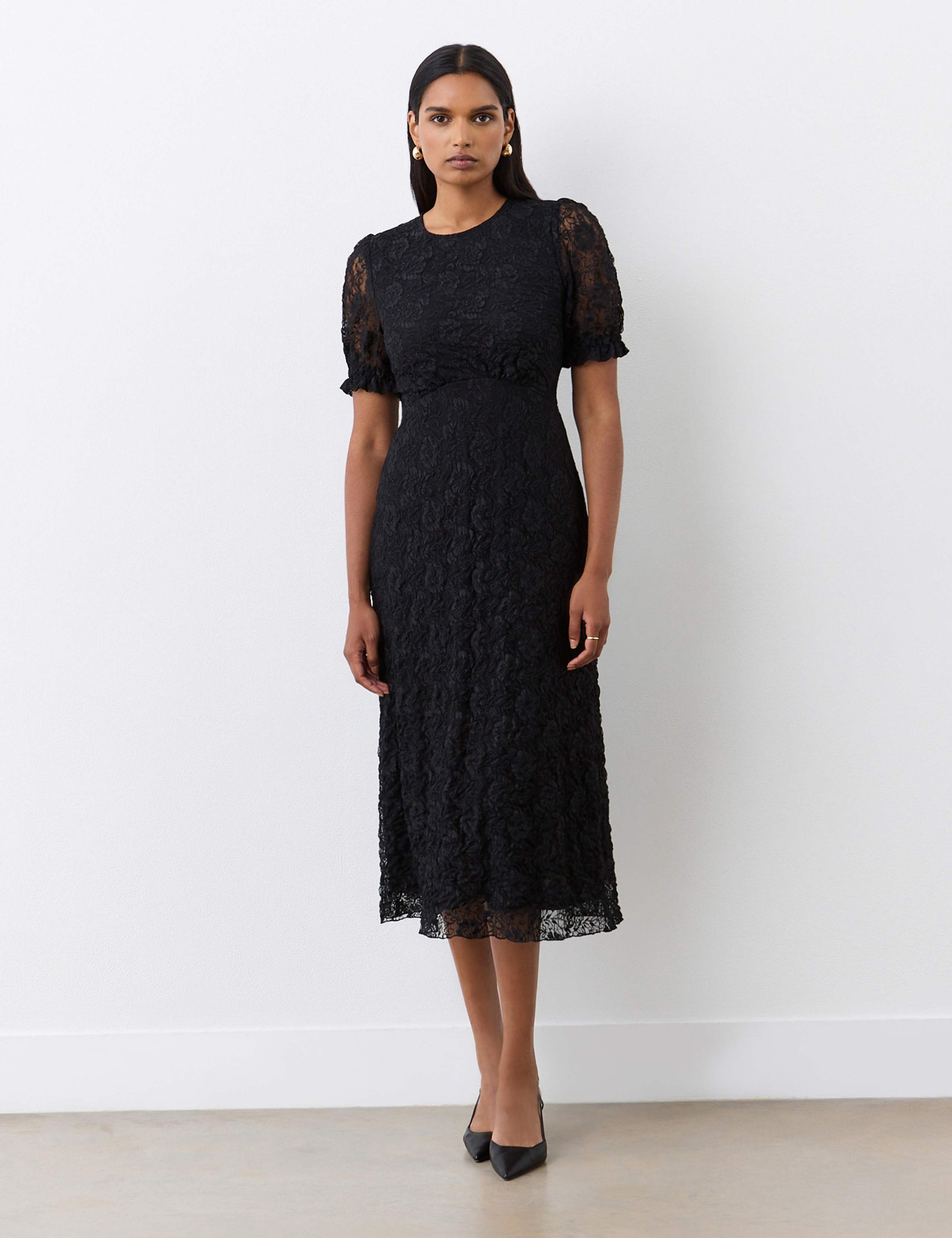 Mela Lace Short Sleeve Midi Tea Dress