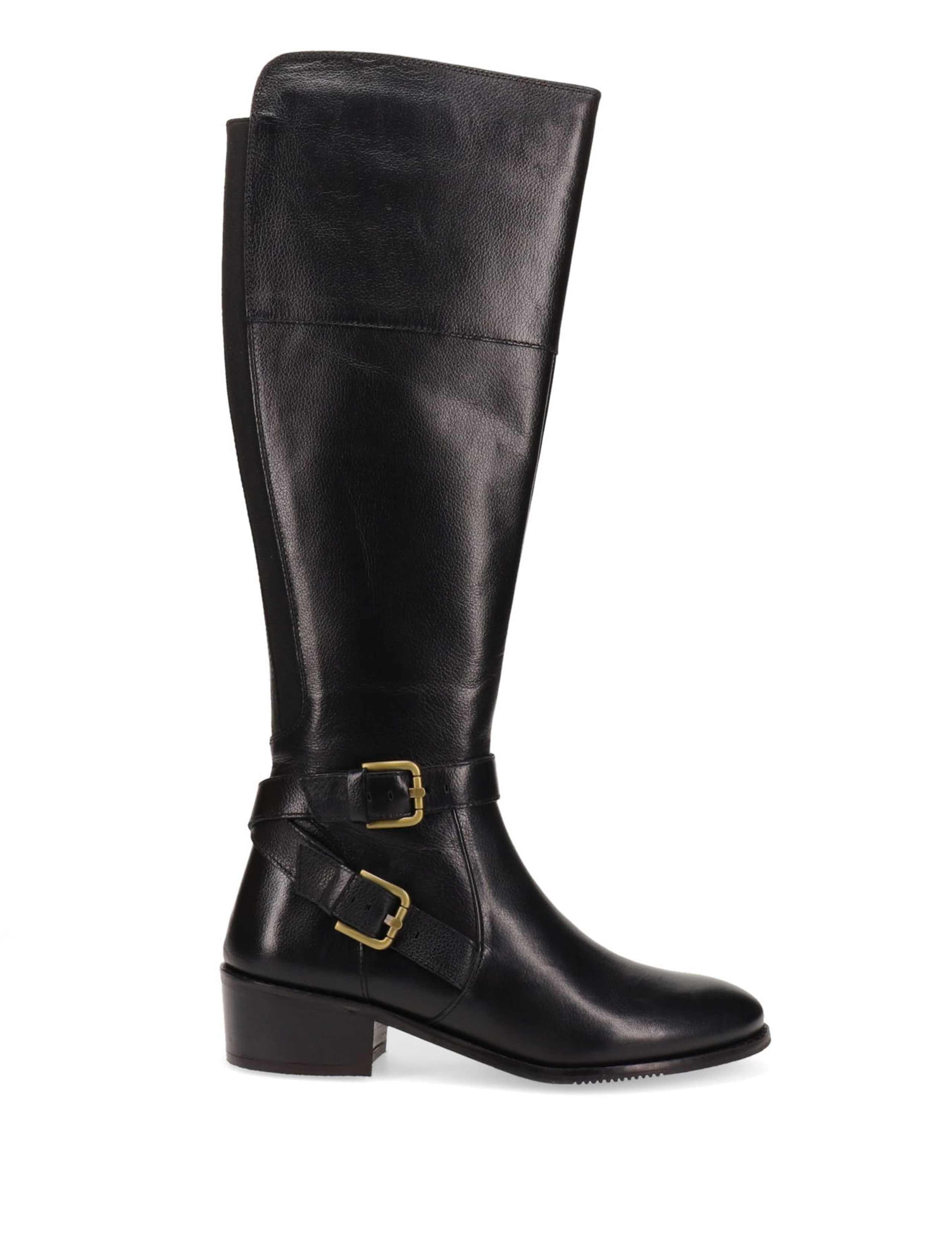 Leather Buckle Block Heel Knee High Boots