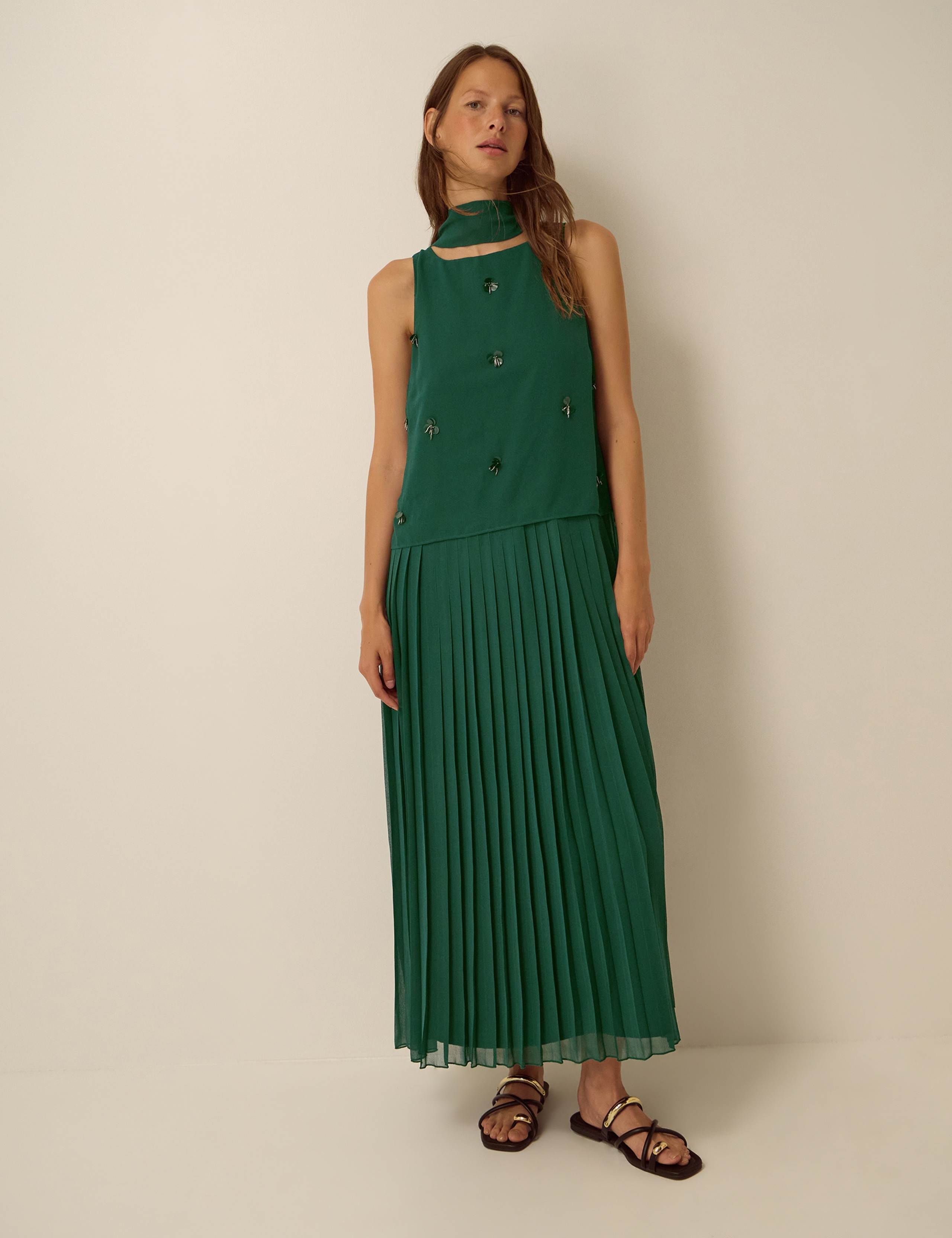 Embellished Pleated Maxi Dress
