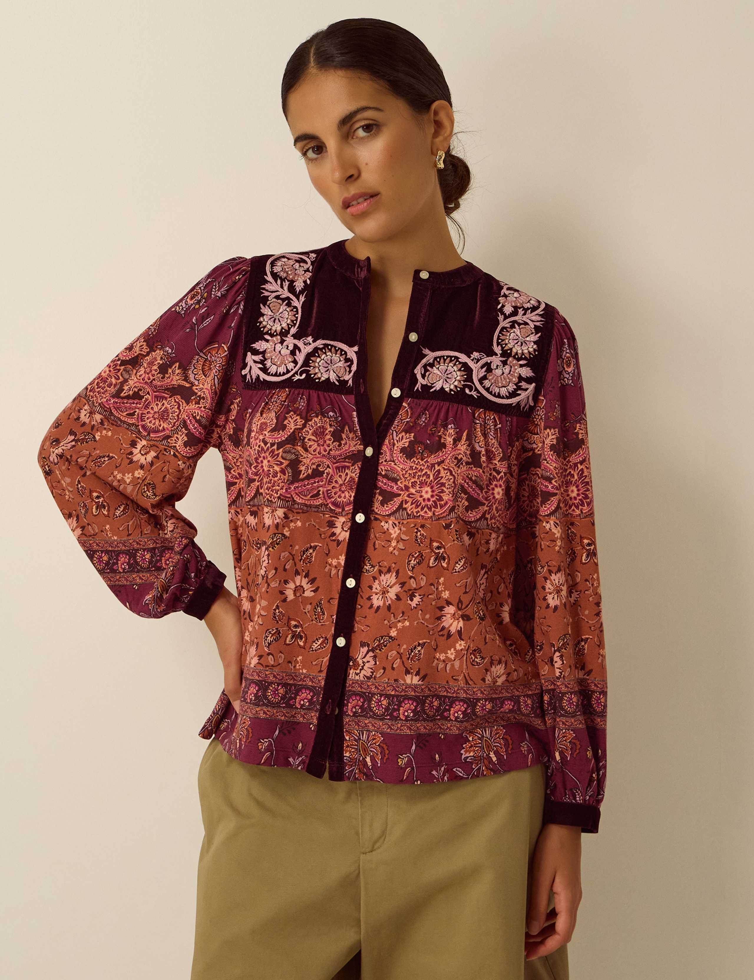 Cotton Rich Printed V Neck Shirt
