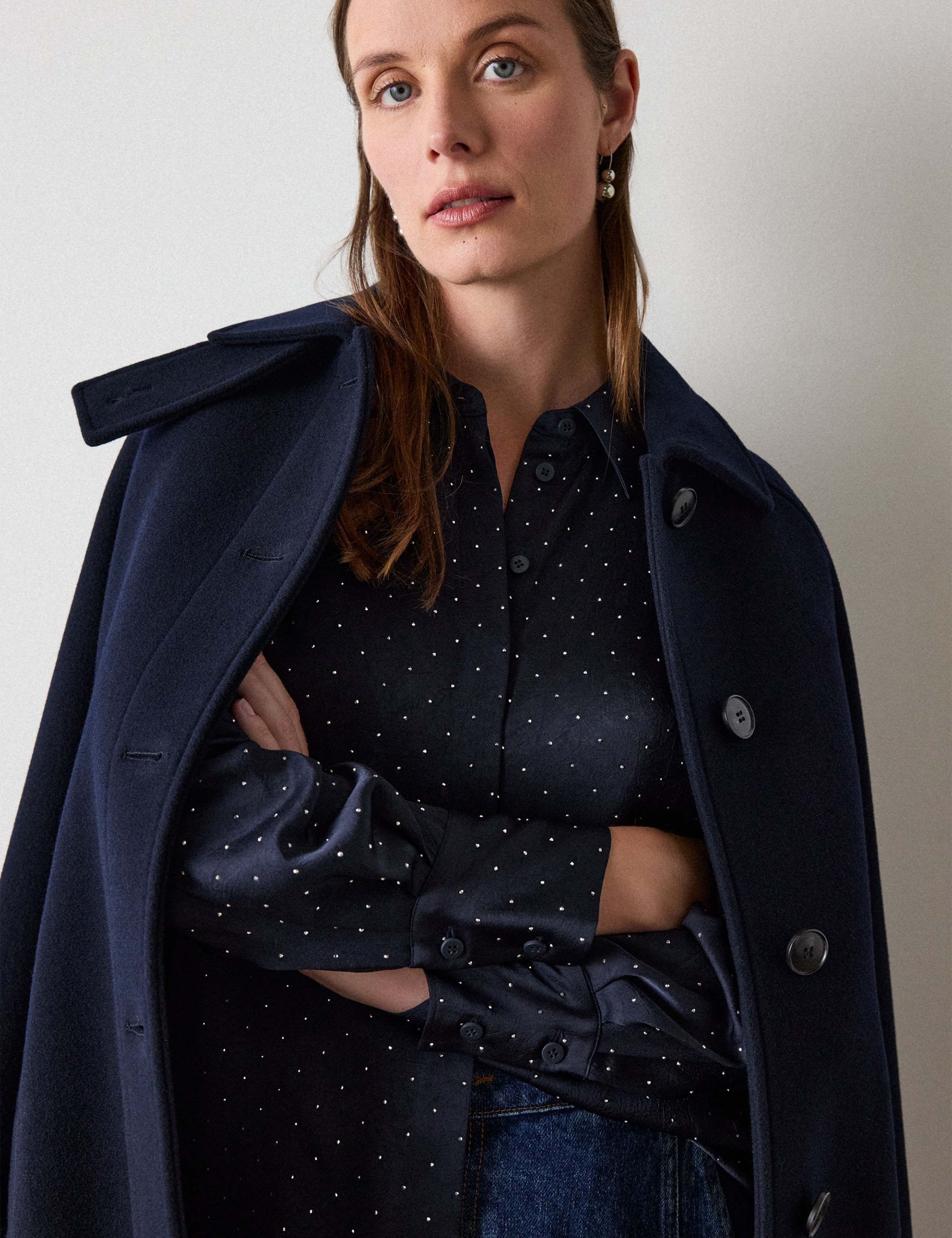 Satin Embellished Collared Shirt