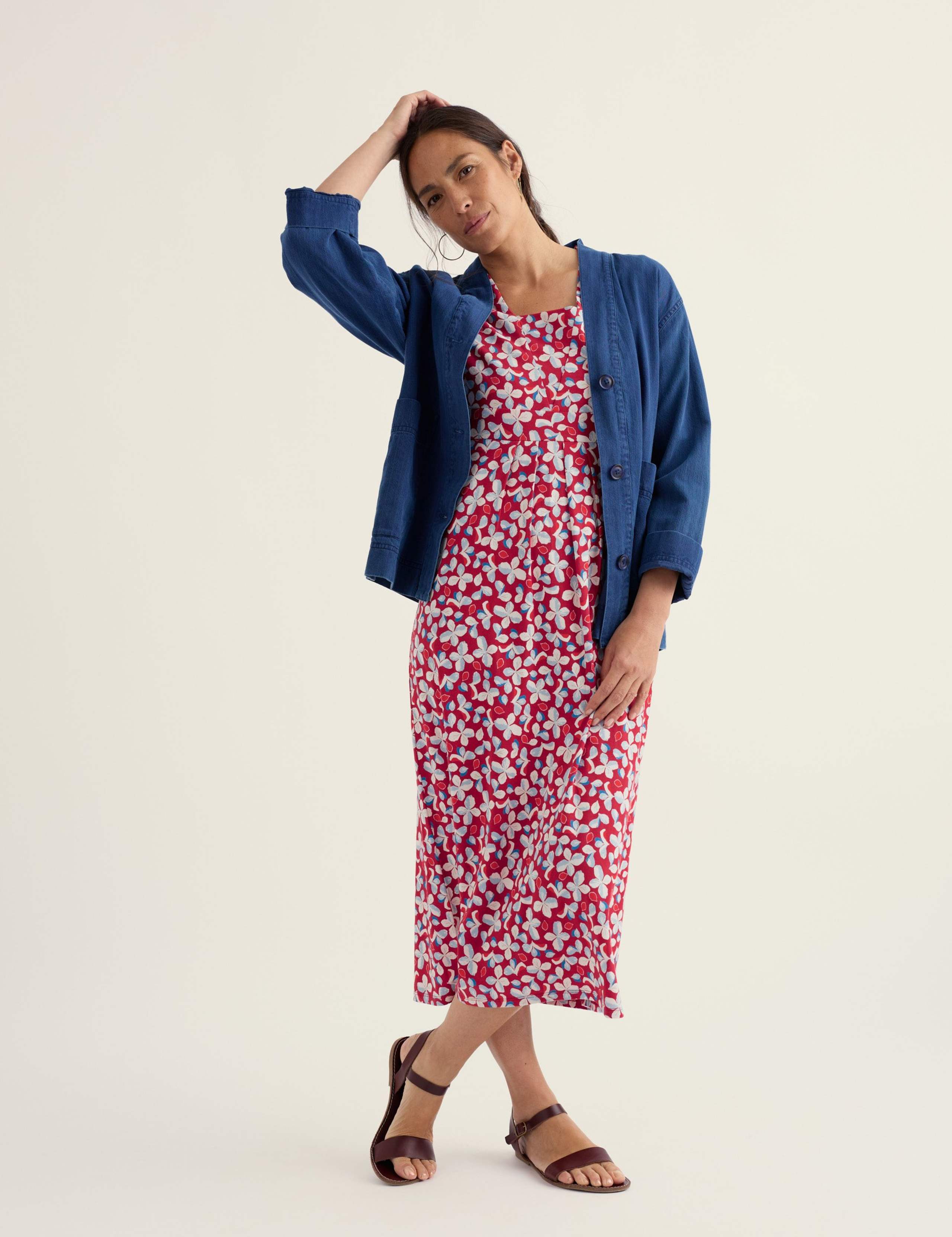 Pure Cotton Floral Midi Waisted Dress