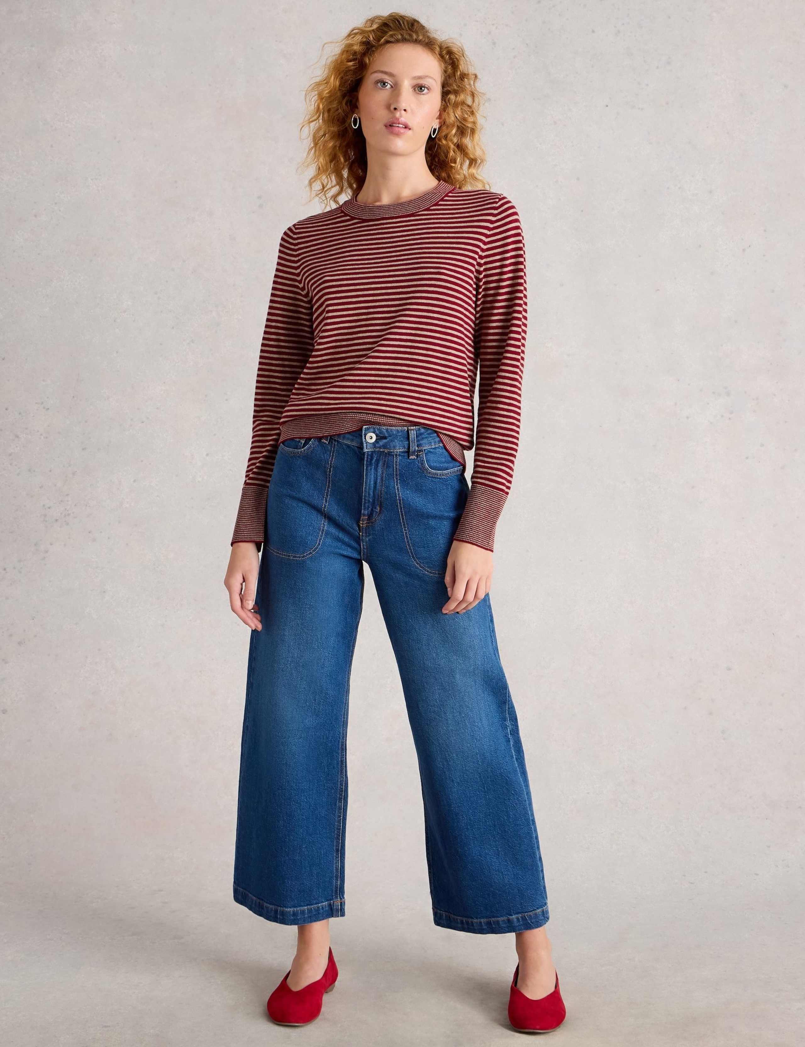 Merino Wool Blend Striped Crew Neck Jumper