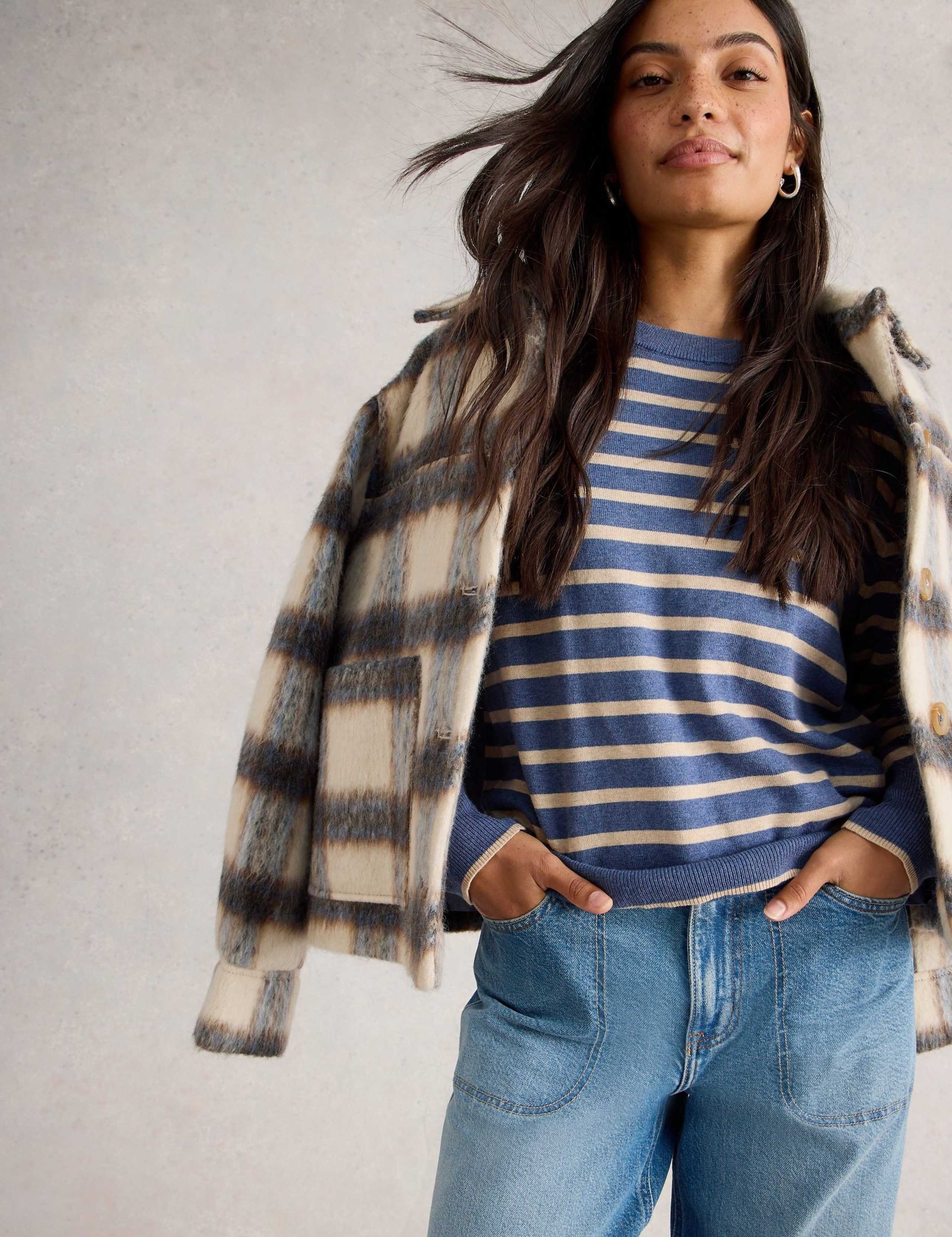 Merino Wool Blend Striped Crew Neck Jumper