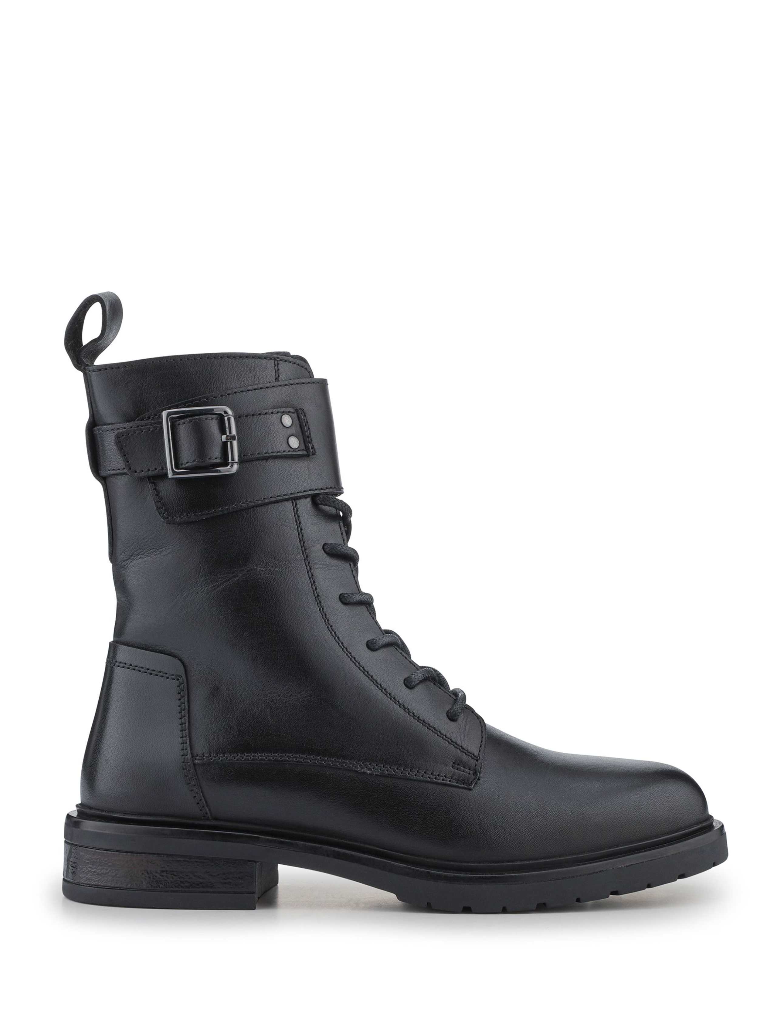 Leather Military Style Lace-Up Ankle Boots