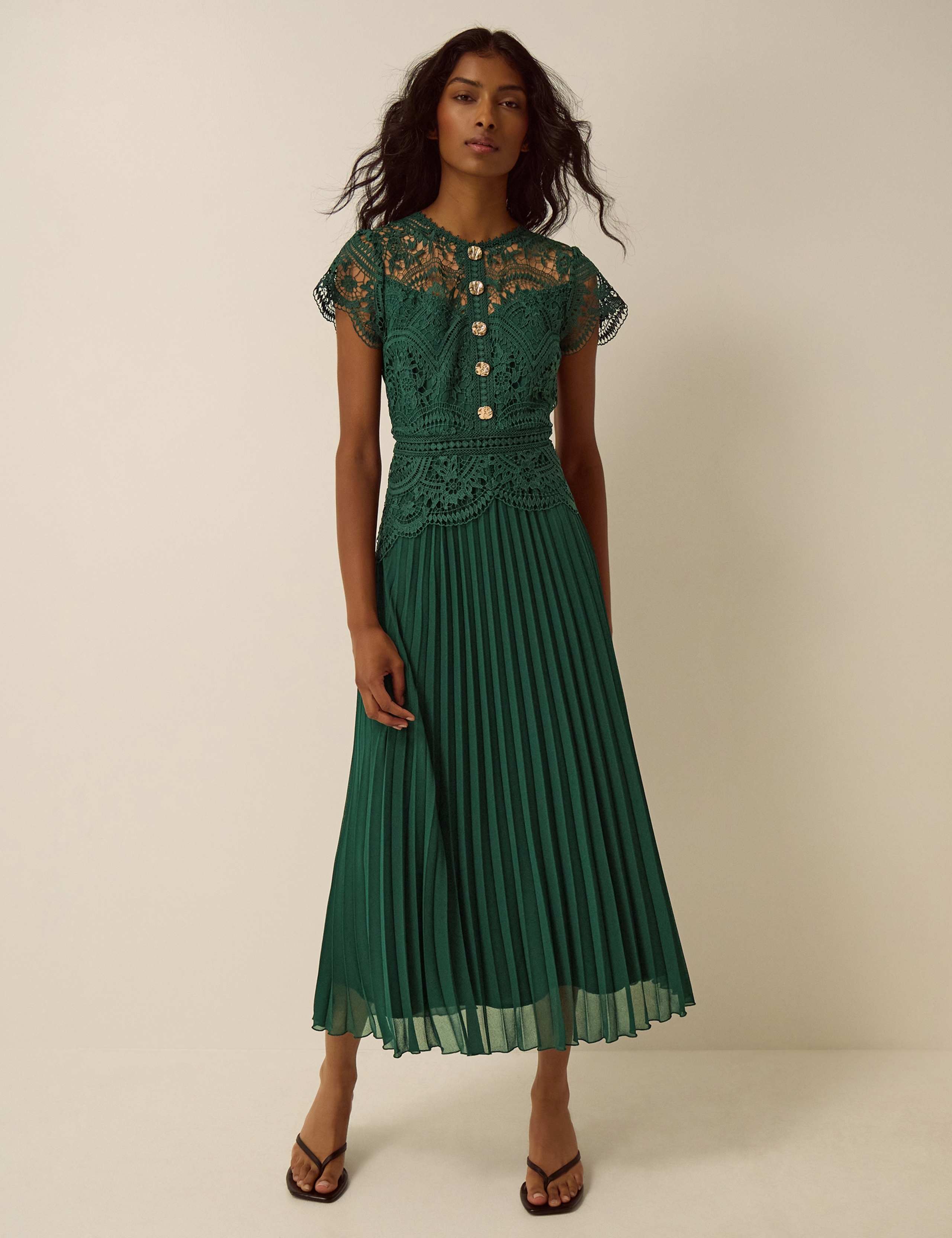 Lace Pleated Midi Dress
