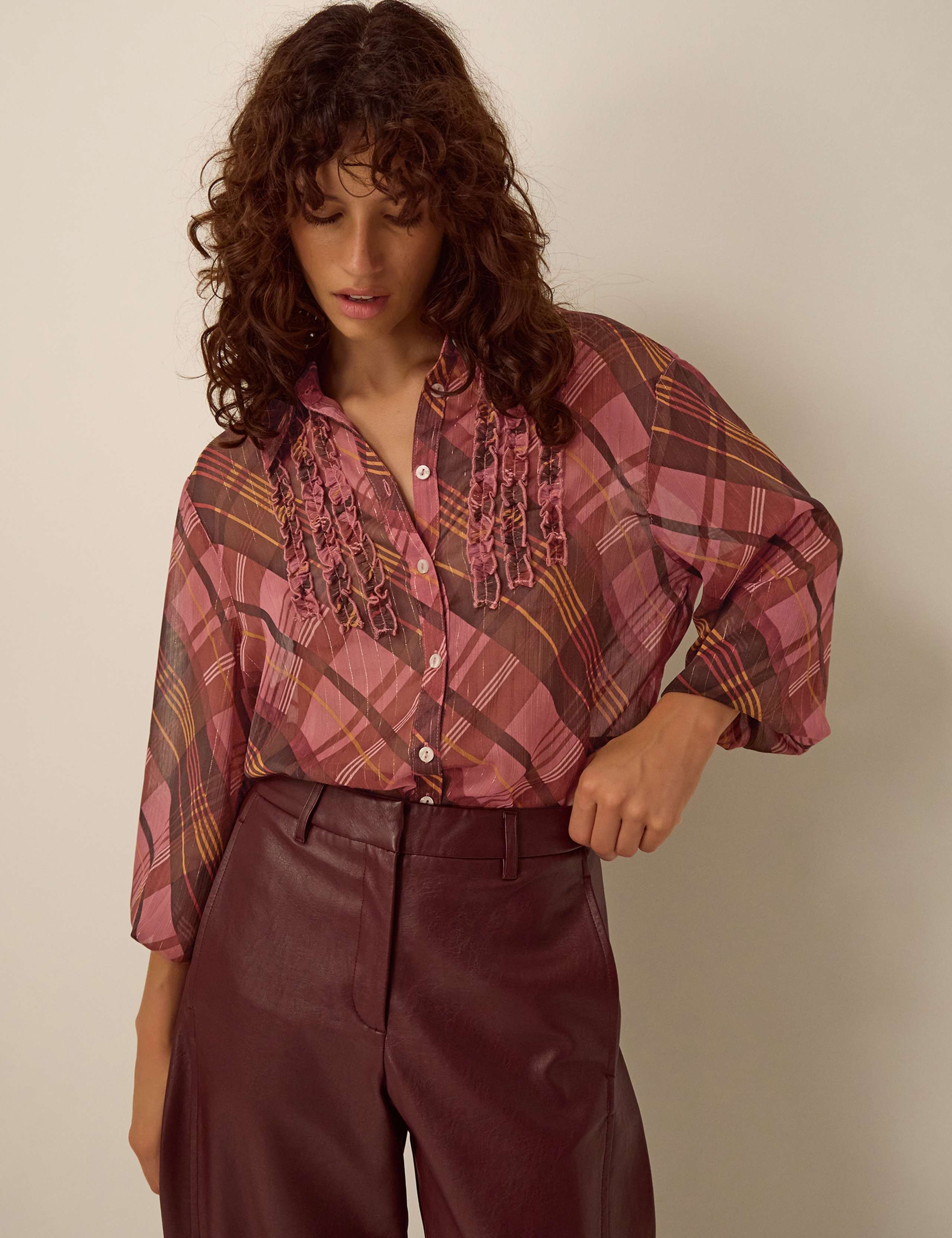 Checked Tie Neck Blouse