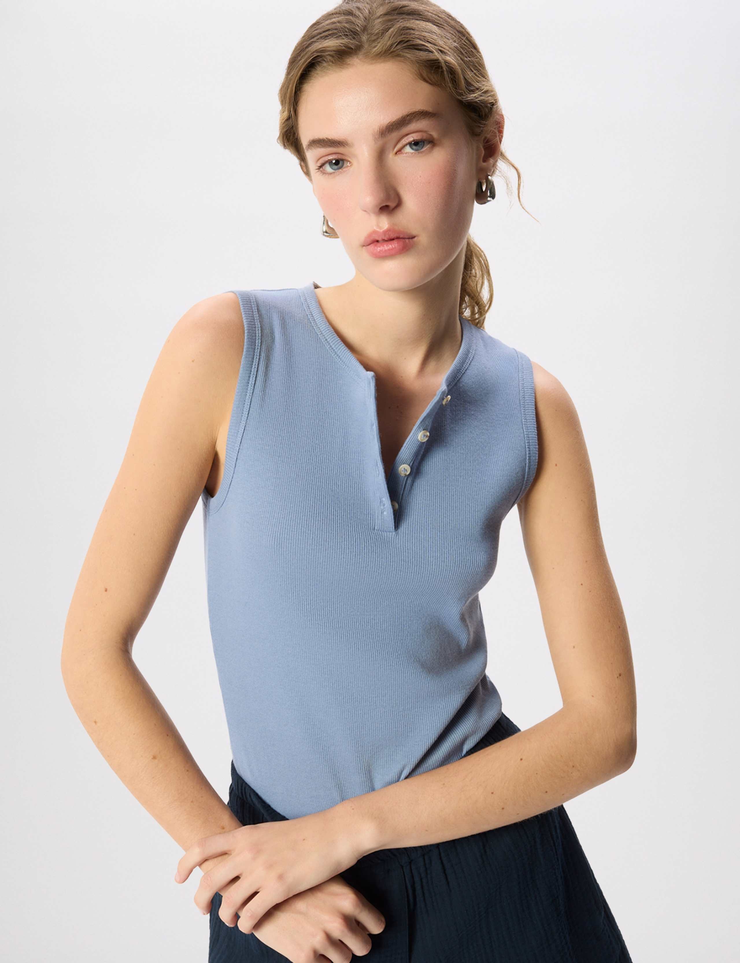 Henley Button Front Tank