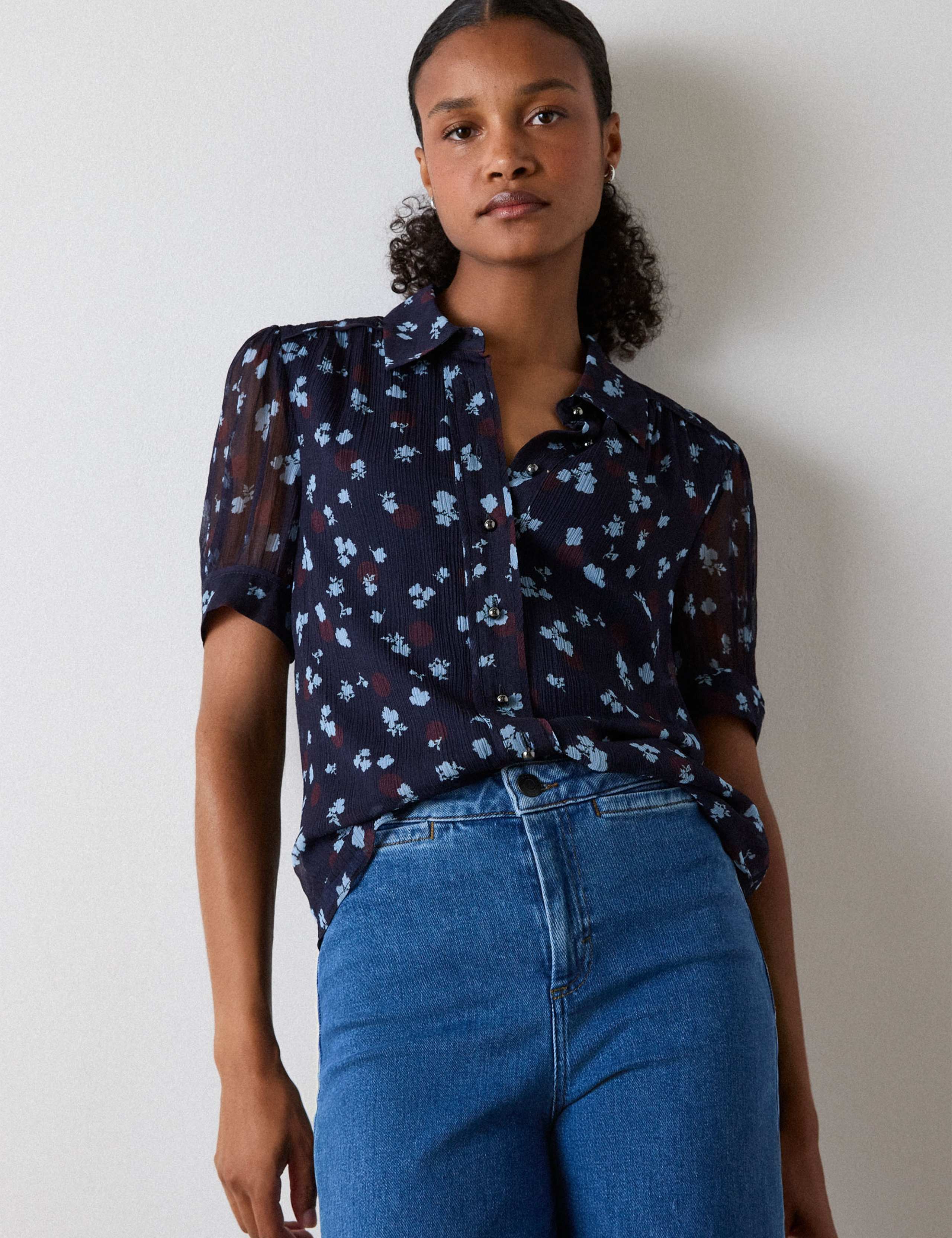 Crepe Floral Button Through Shirt