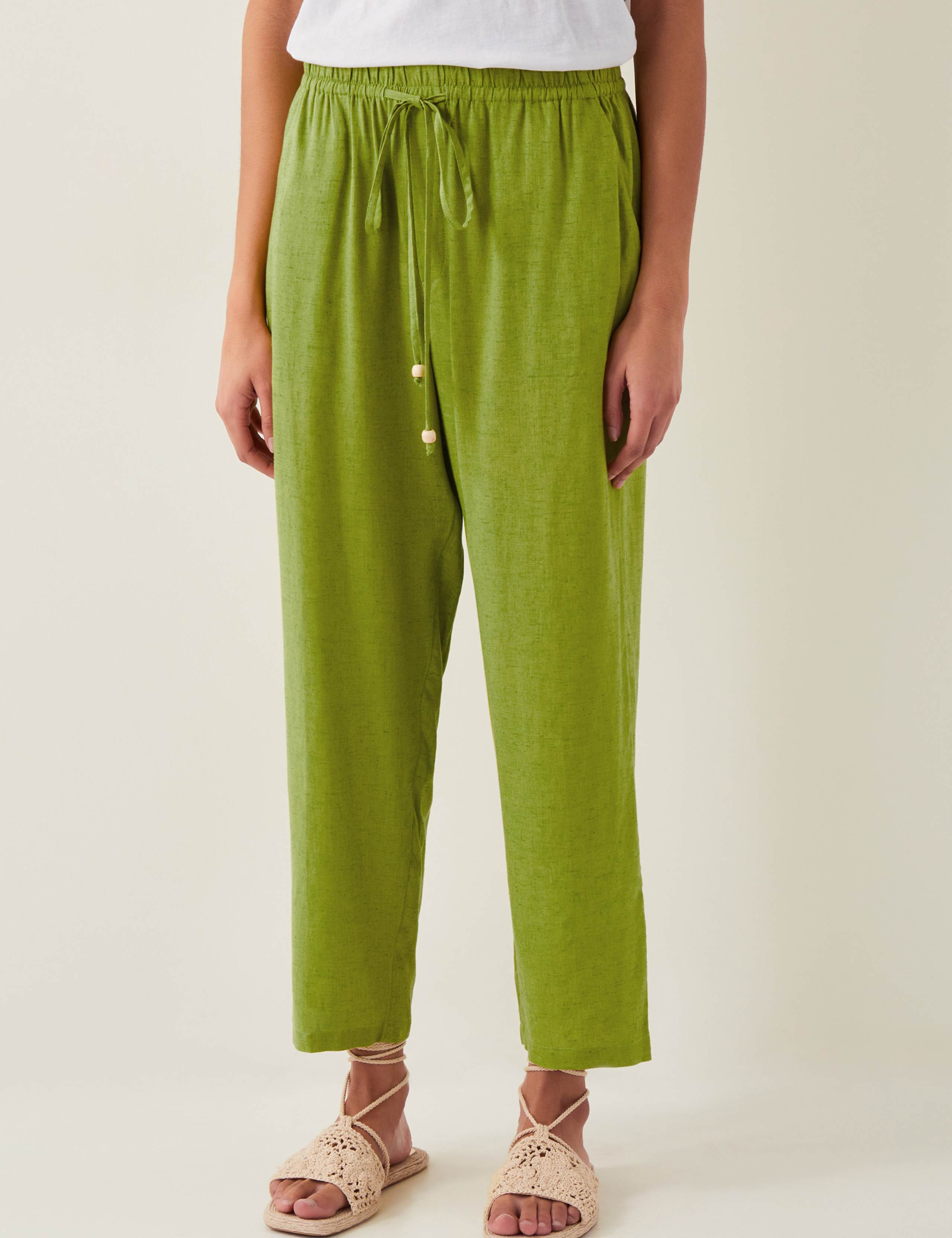 Drawstring Straight Leg Trousers with Linen