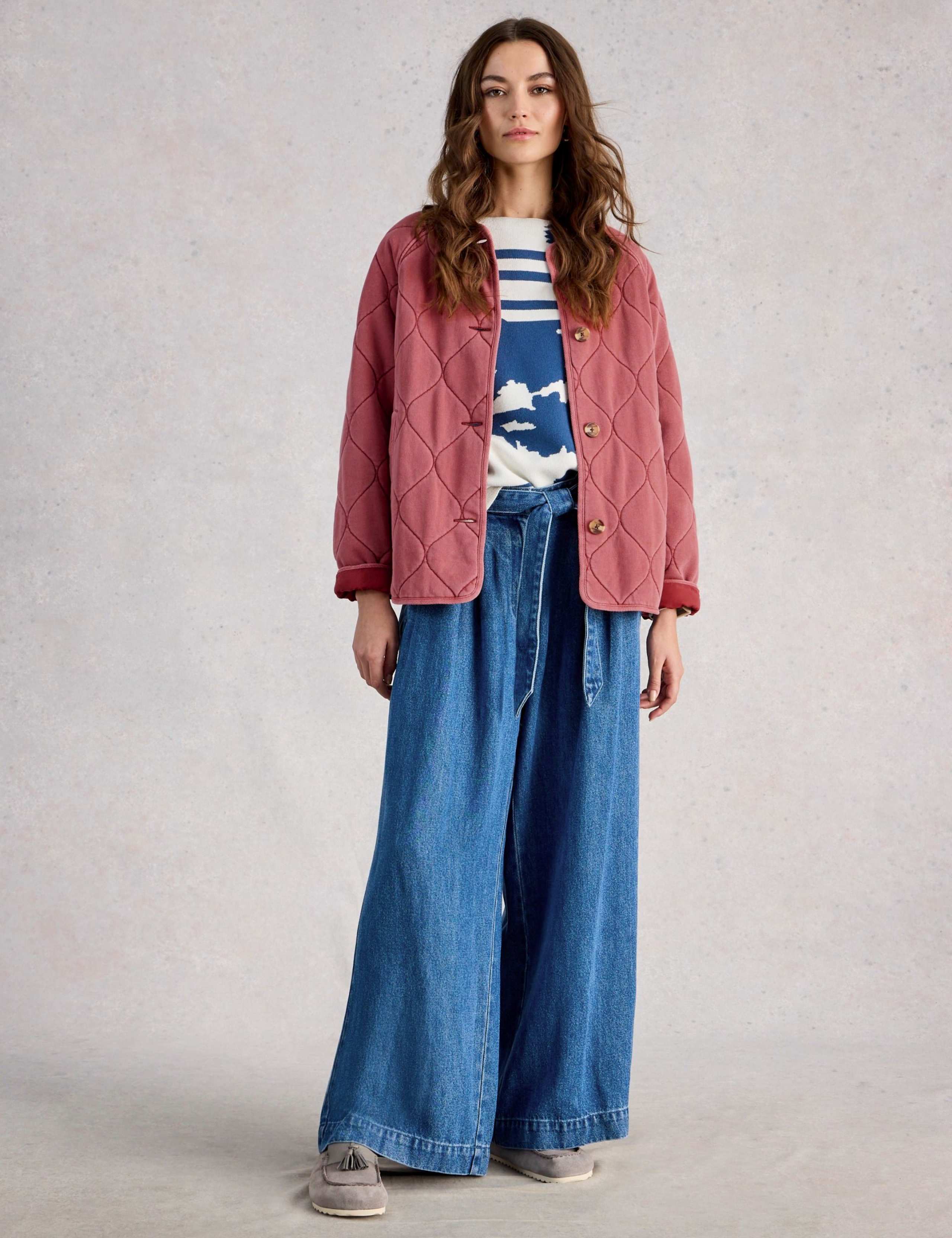 Pure Cotton Jersey Quilted Collarless Jacket