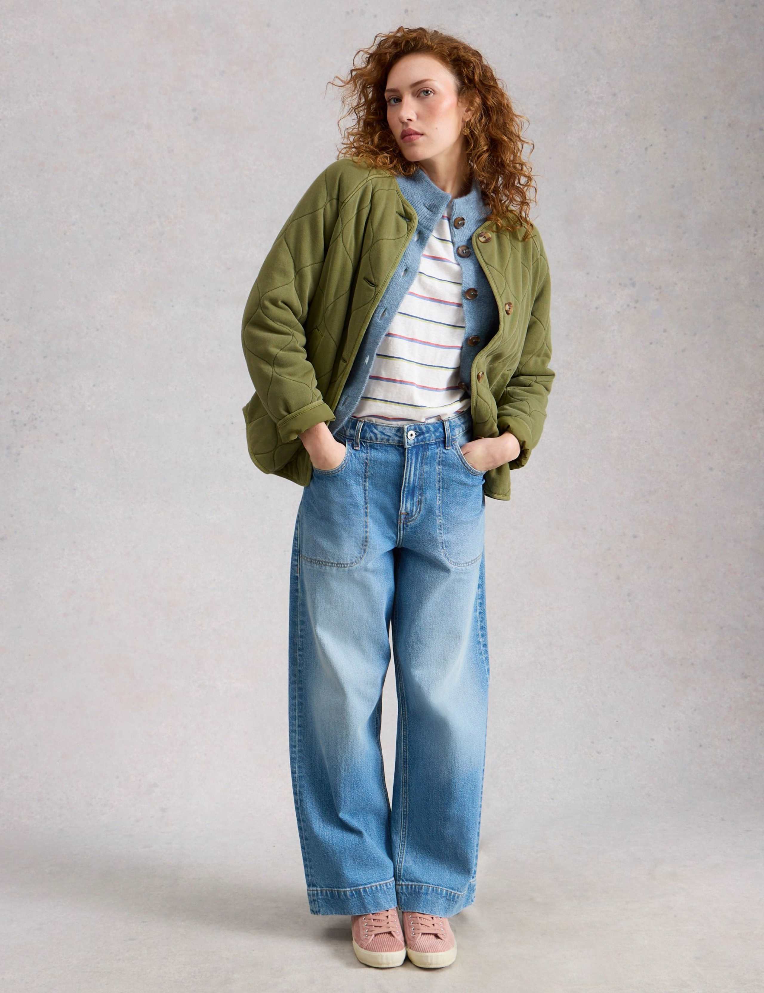 Pure Cotton Jersey Quilted Collarless Jacket