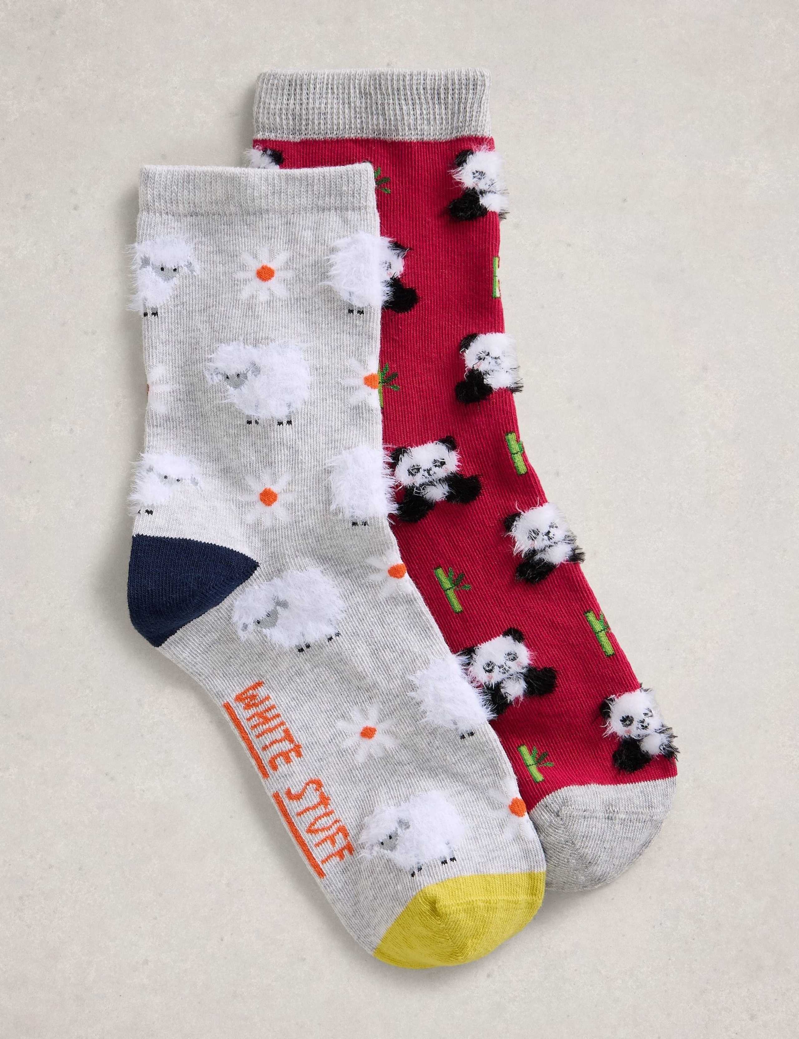 2pk Cotton Rich Animal Fluffy Socks