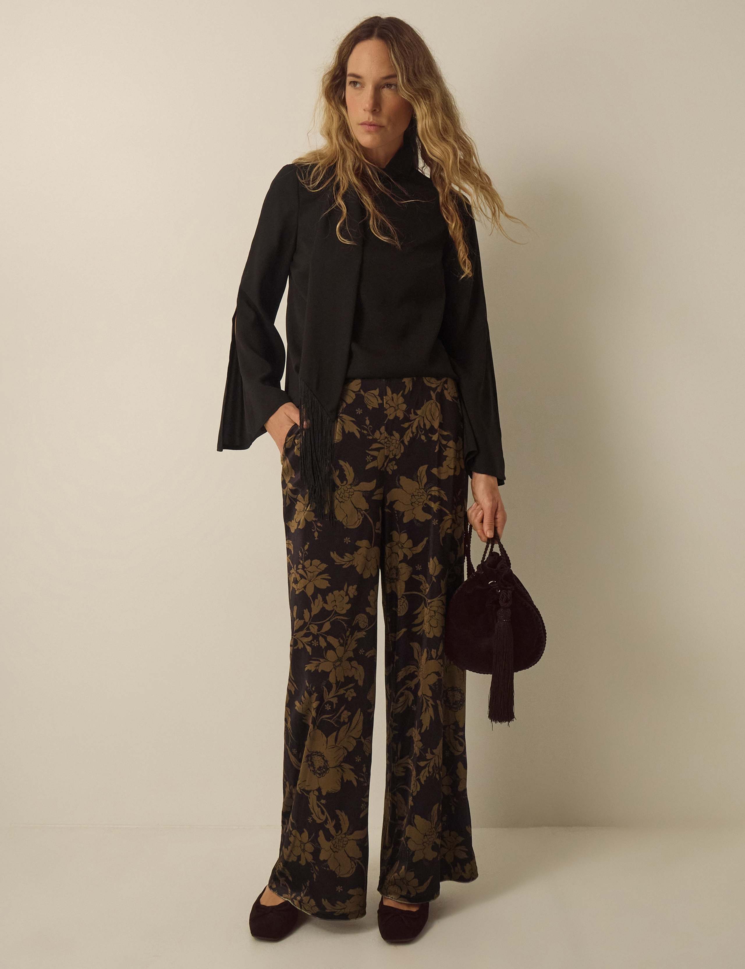 Velvet Printed Wide Leg Trousers