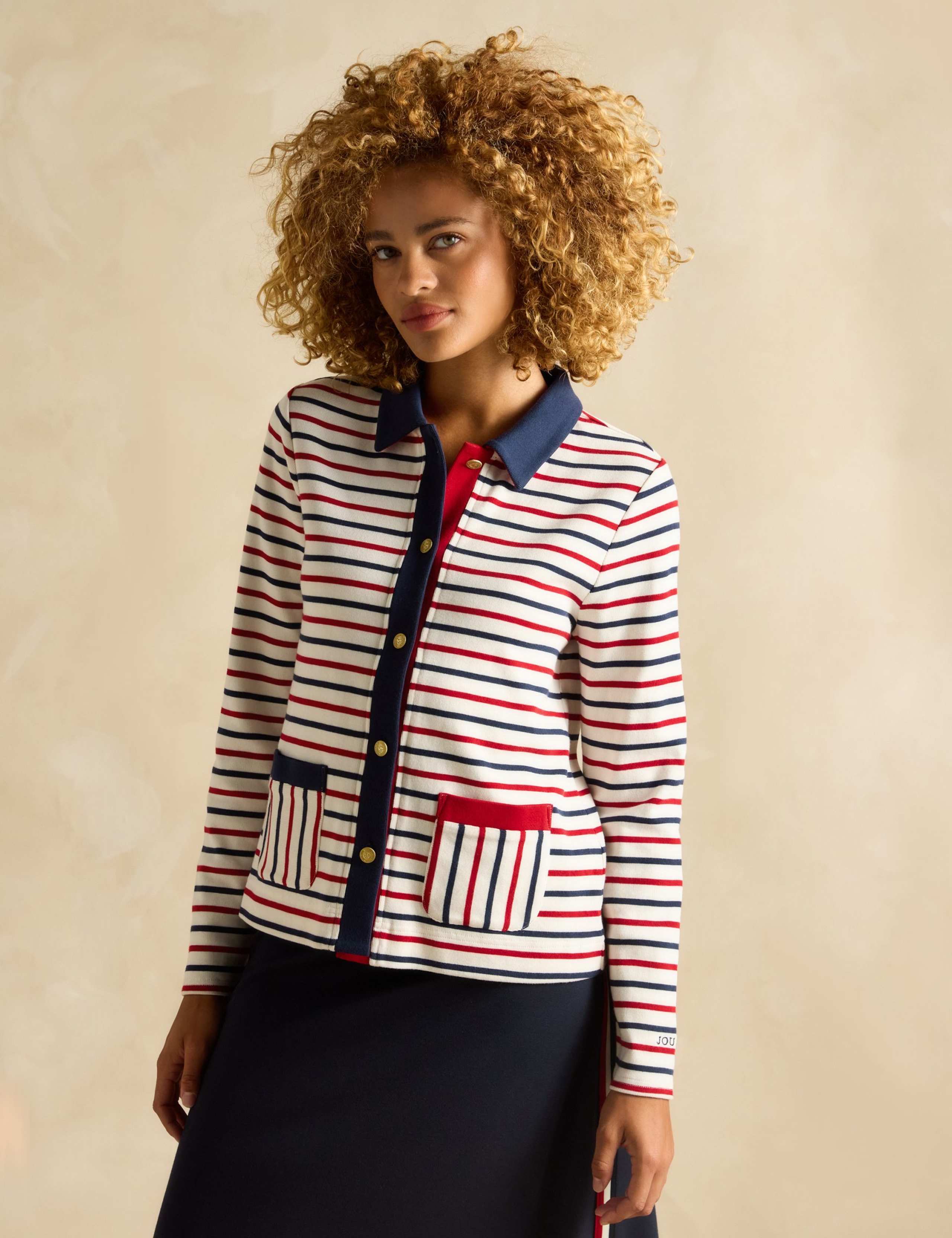 Pure Cotton Striped Collared Cardigan