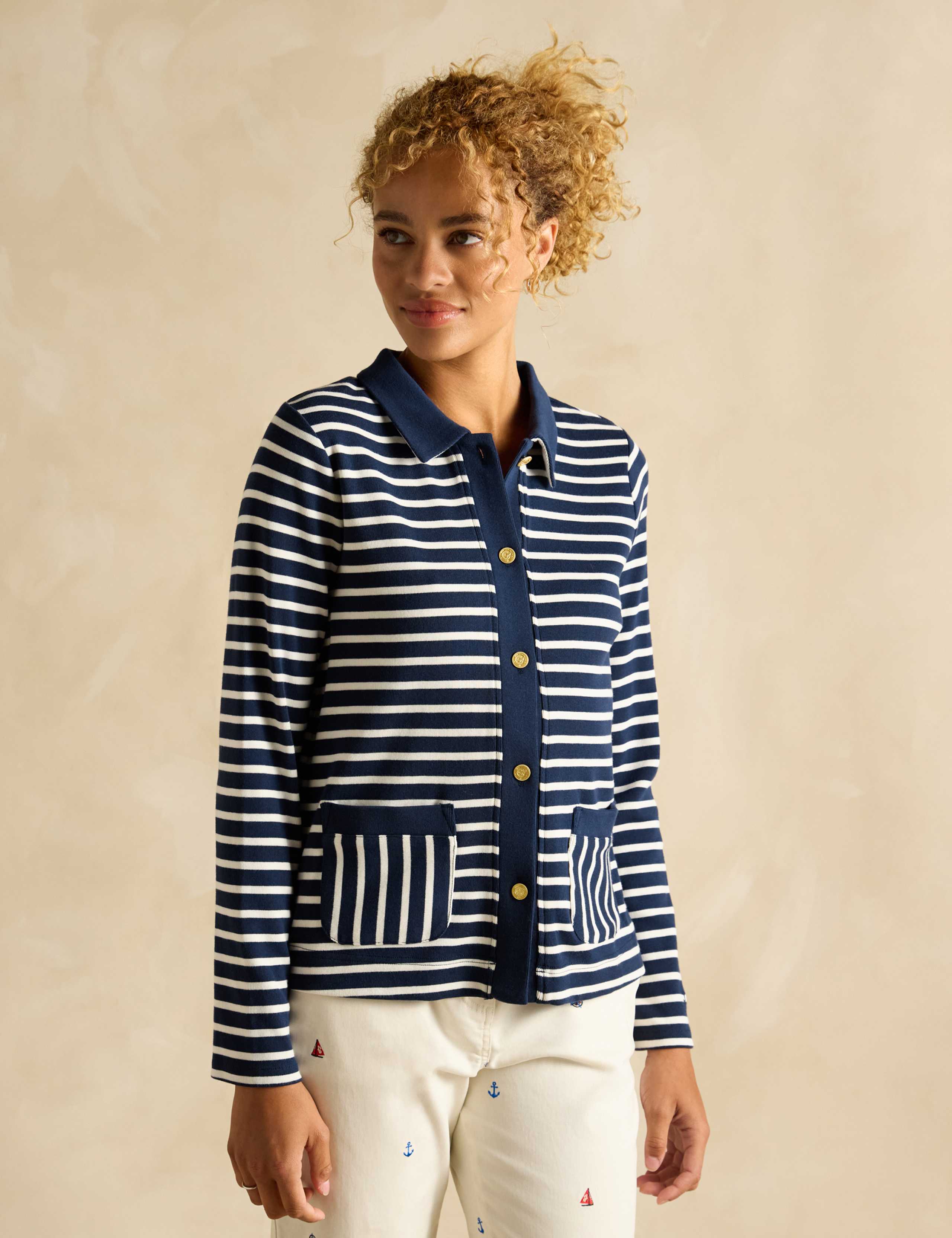 Pure Cotton Striped Collared Cardigan