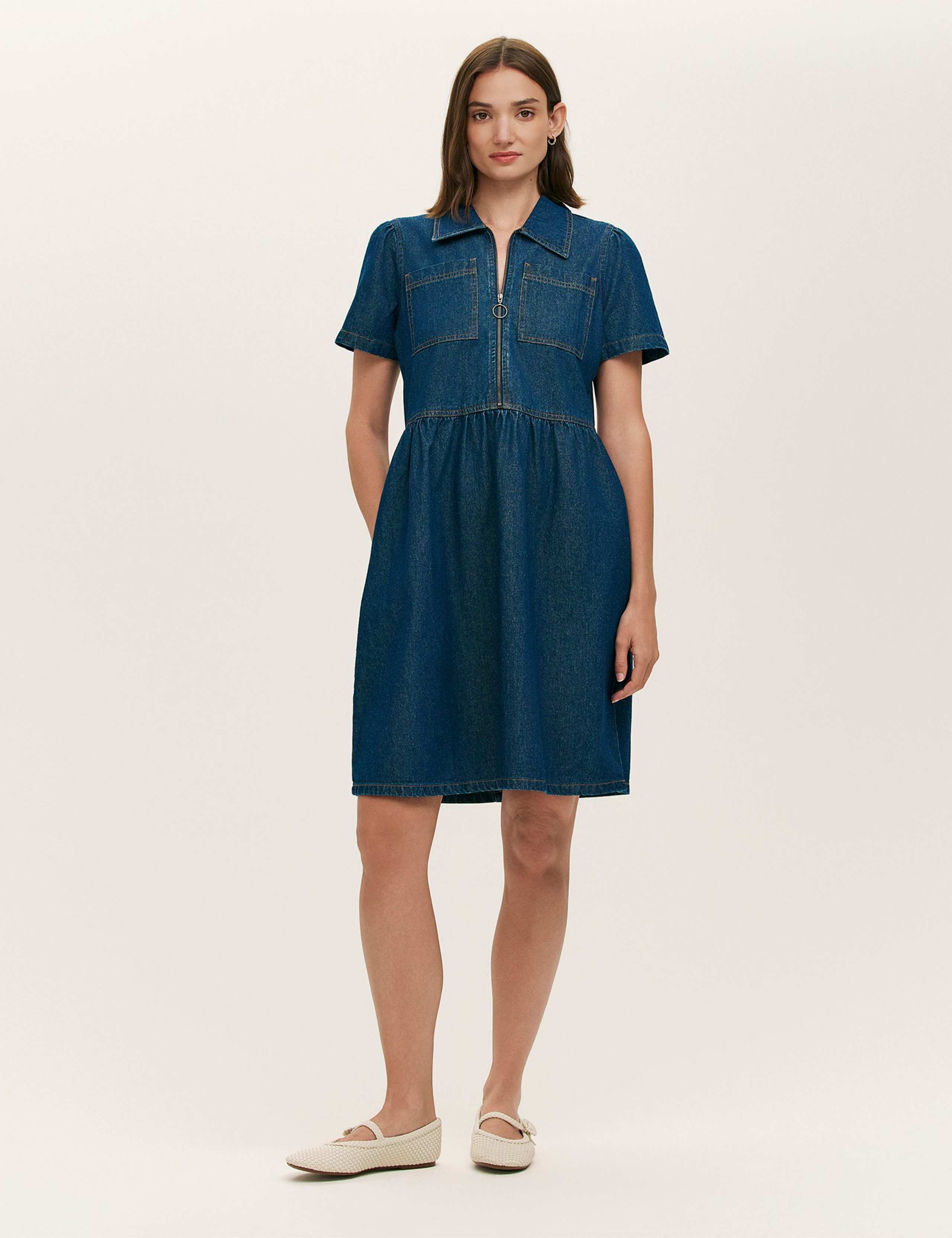 Denim Collared  Knee Length Dress