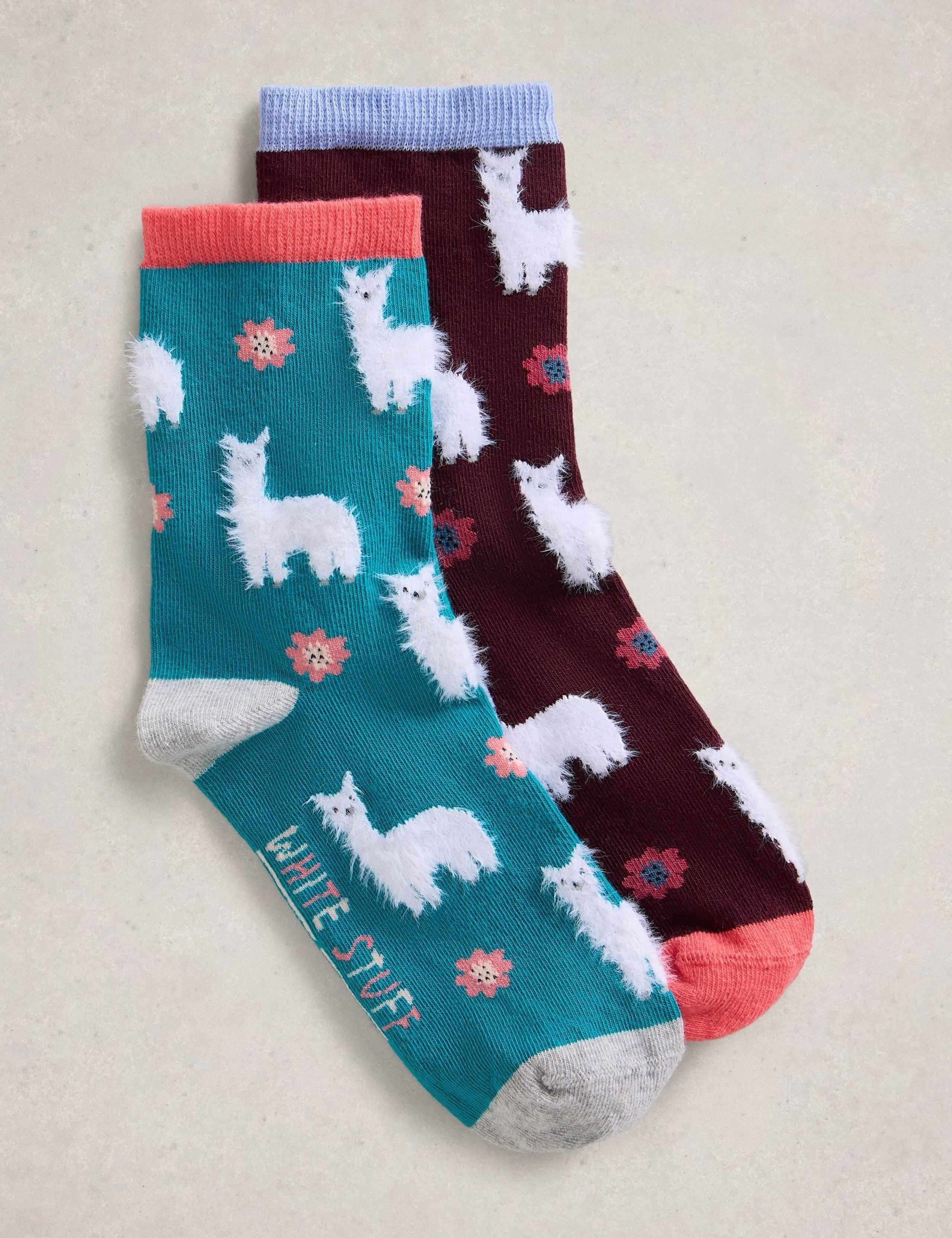 2pk Cotton Rich Llama Fluffy Socks