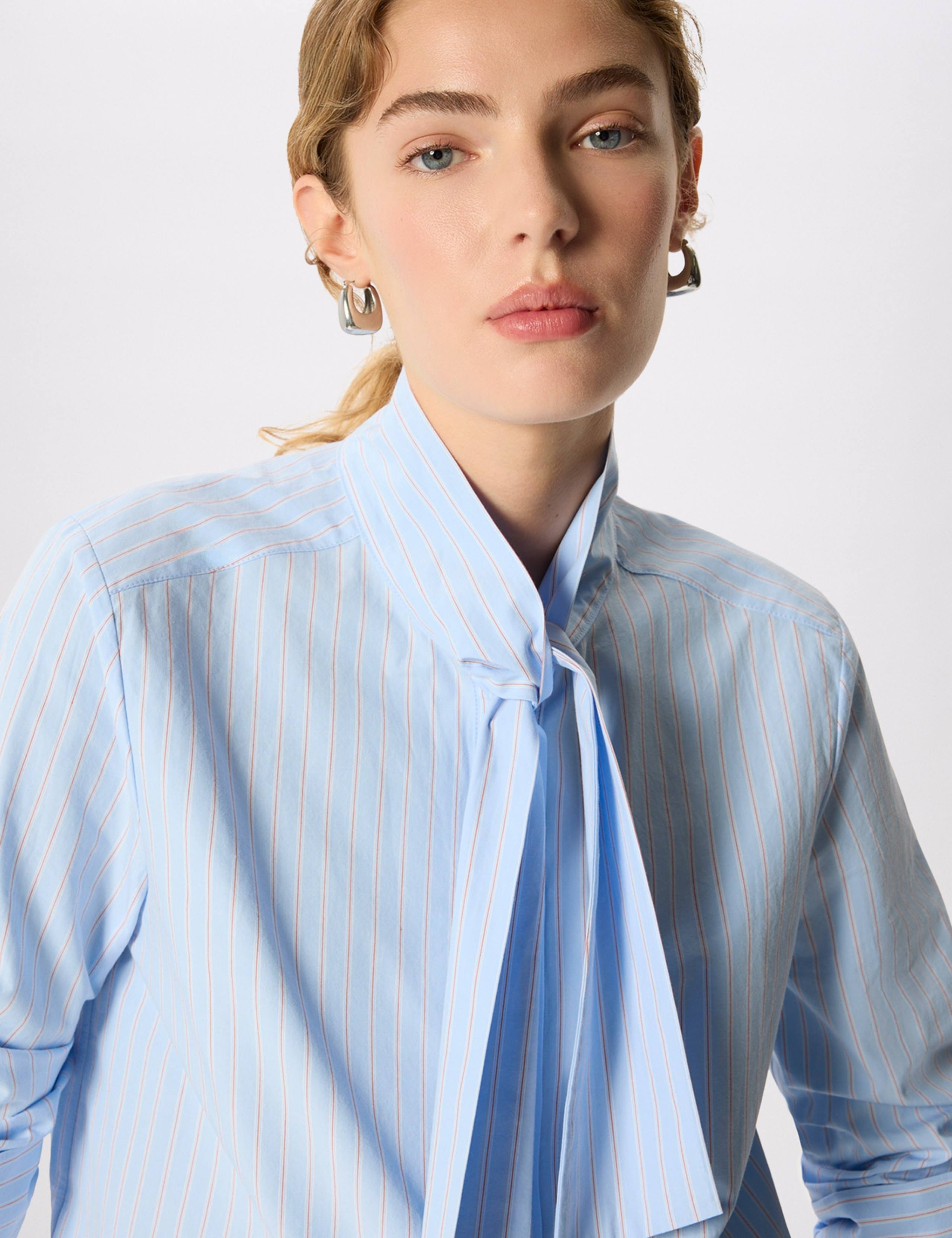 Pure Cotton Striped Tie Neck Shirt