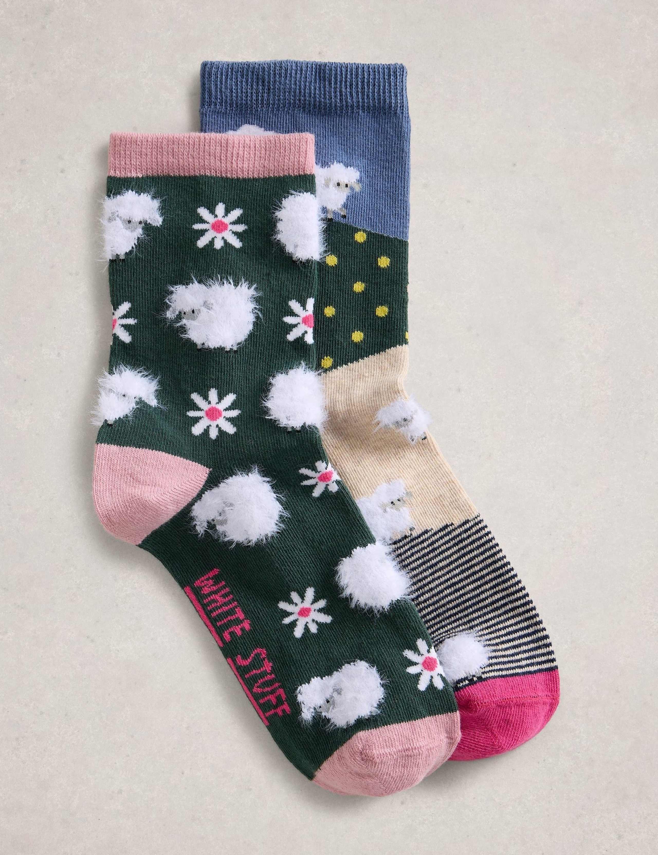 2pk Cotton Rich Fluffy Sheep Ankle High Socks