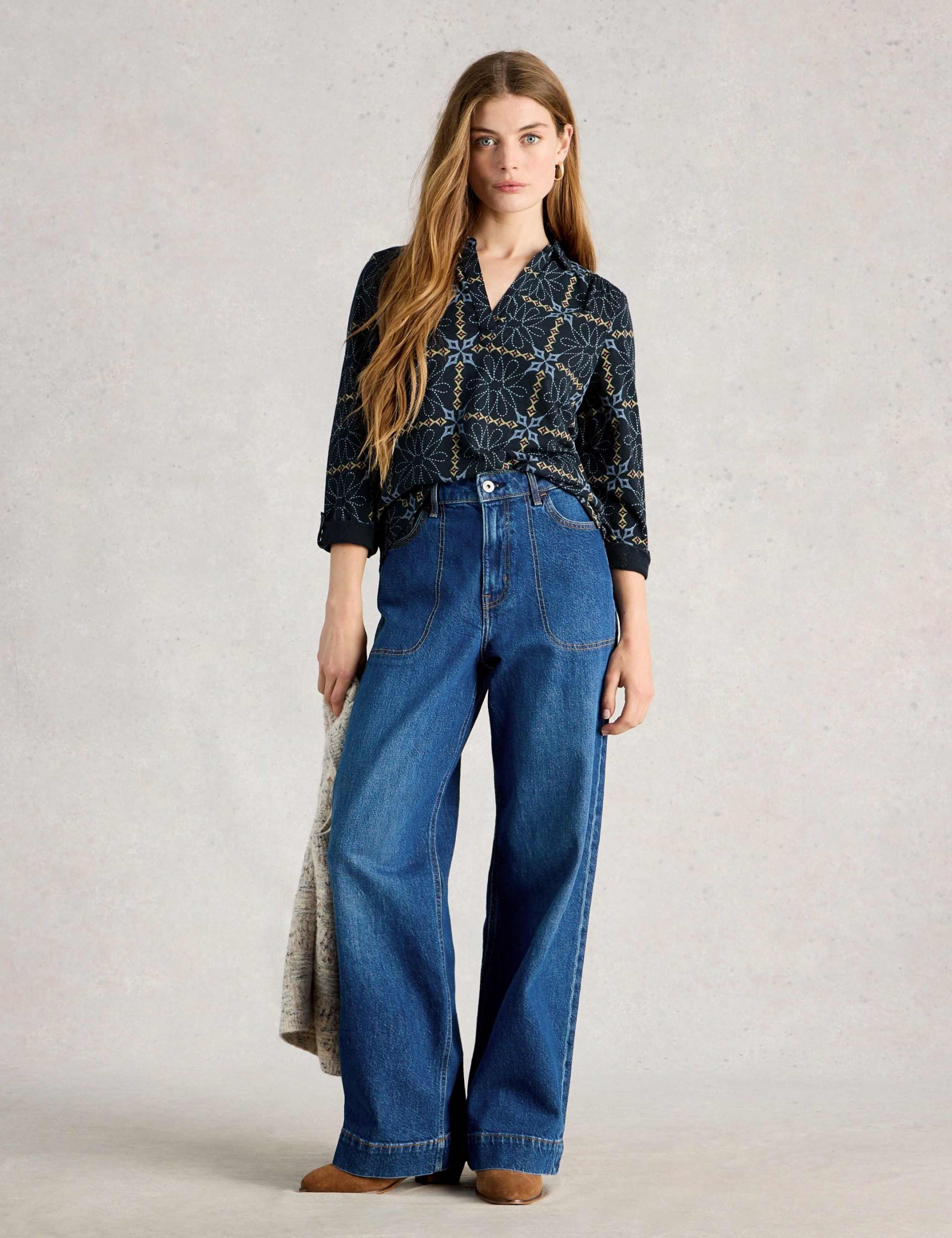 Pure Cotton Geometric Embroidered Shirt