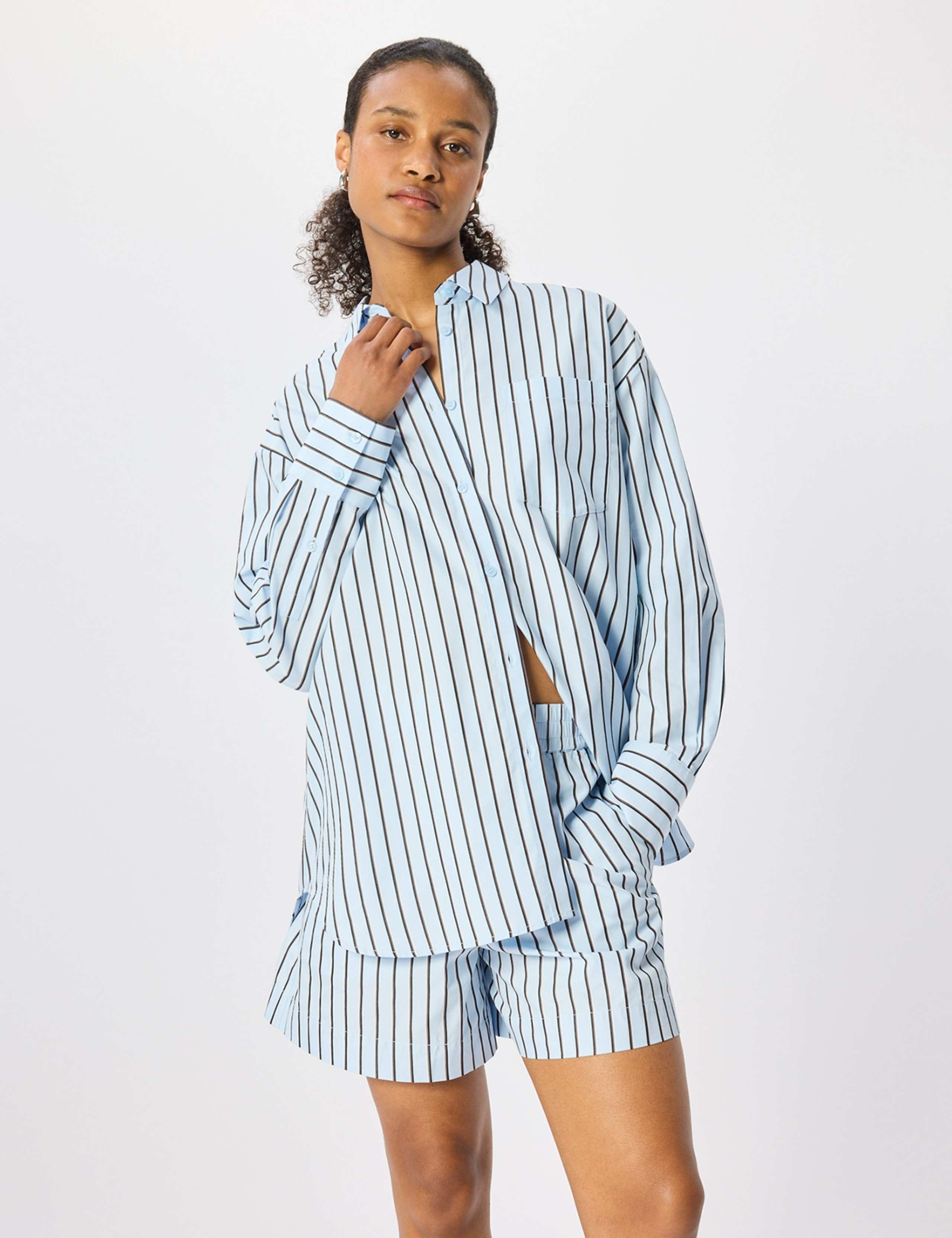 Cotton Rich Striped Oversized Shirt