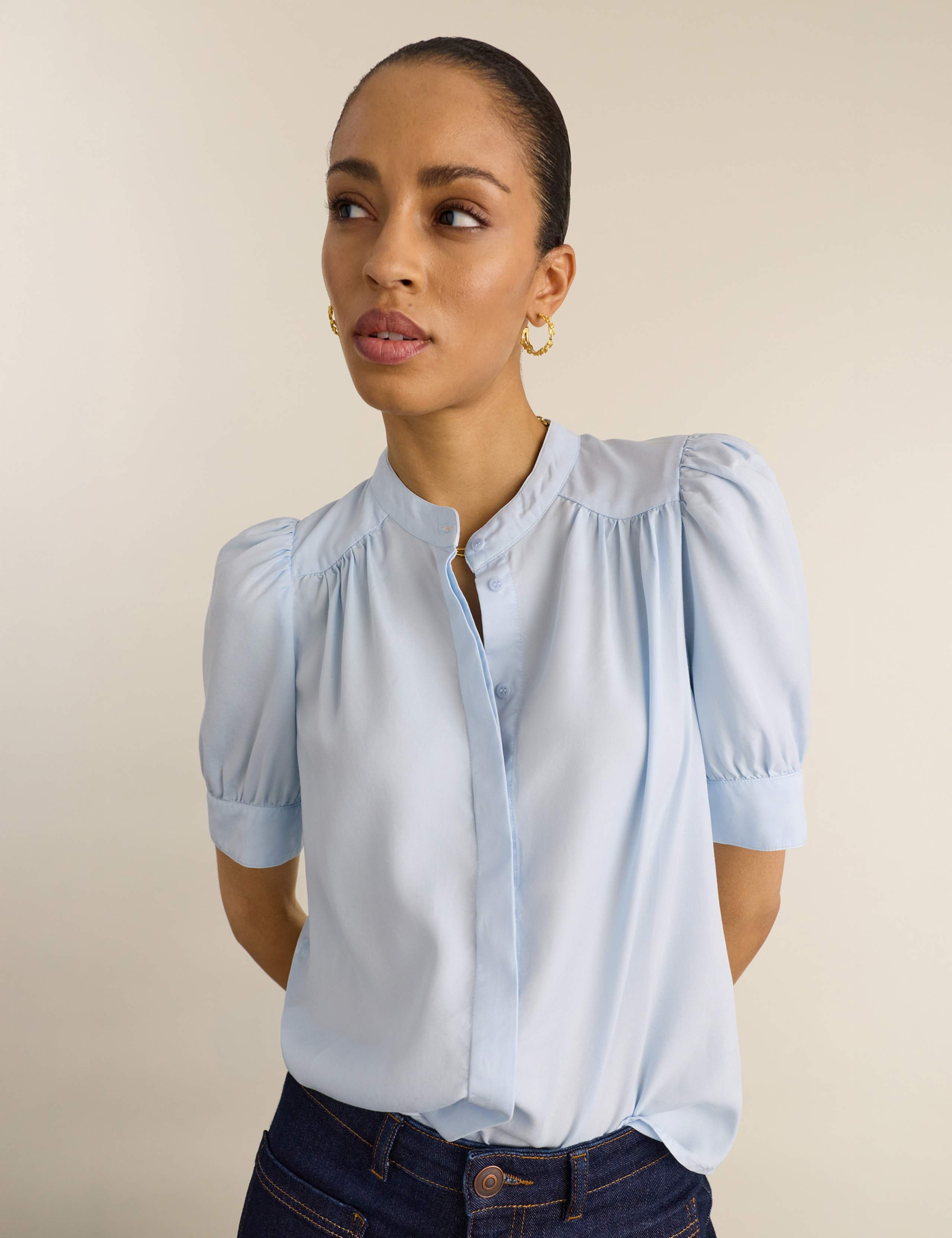Pure Lyocell Stand Collar Blouse