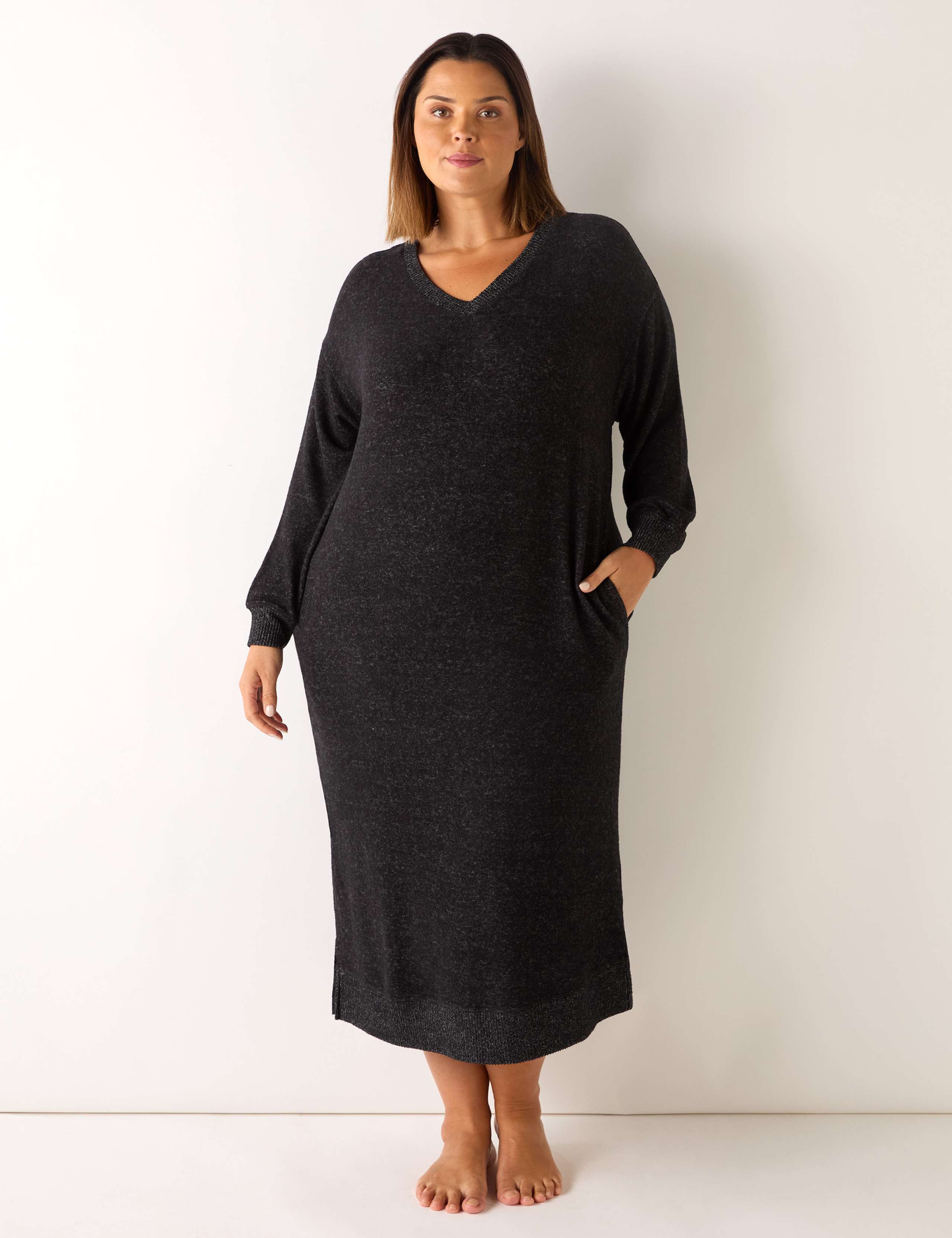 V-Neck Midi Jumper Dress