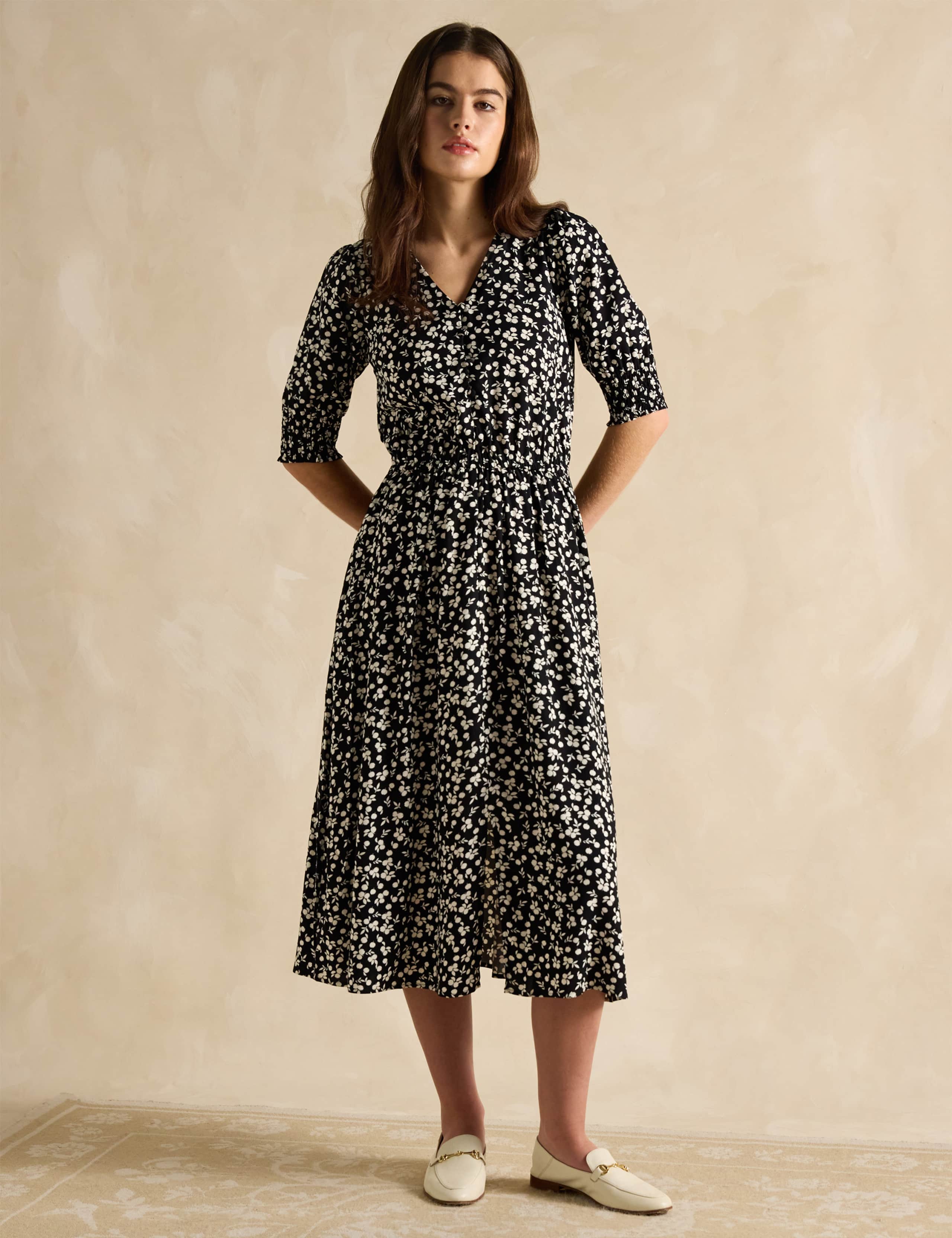 Floral V-Neck Midi Waisted Dress