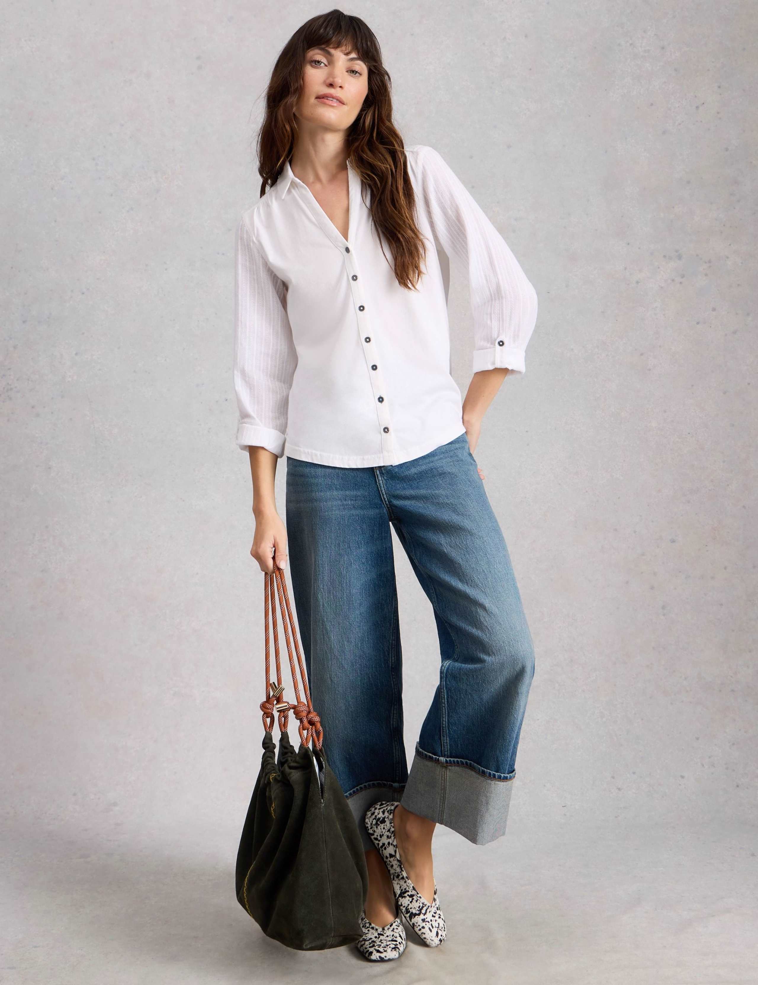 Mixed Jersey Sheer Sleeves Shirt