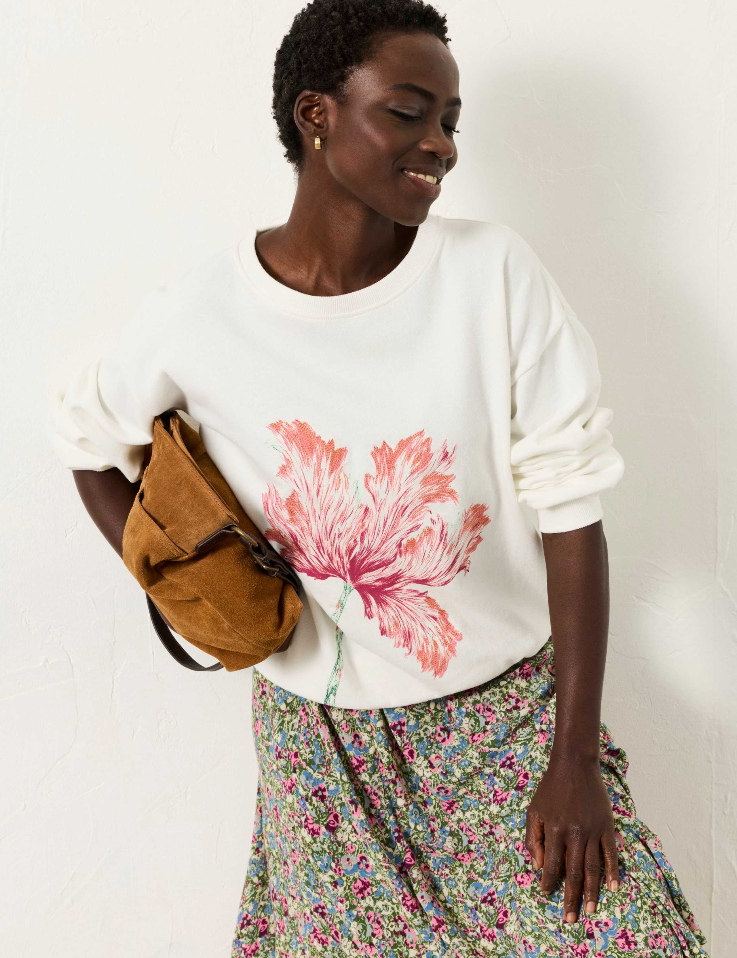 Cotton Rich Floral Crew Neck Sweatshirt