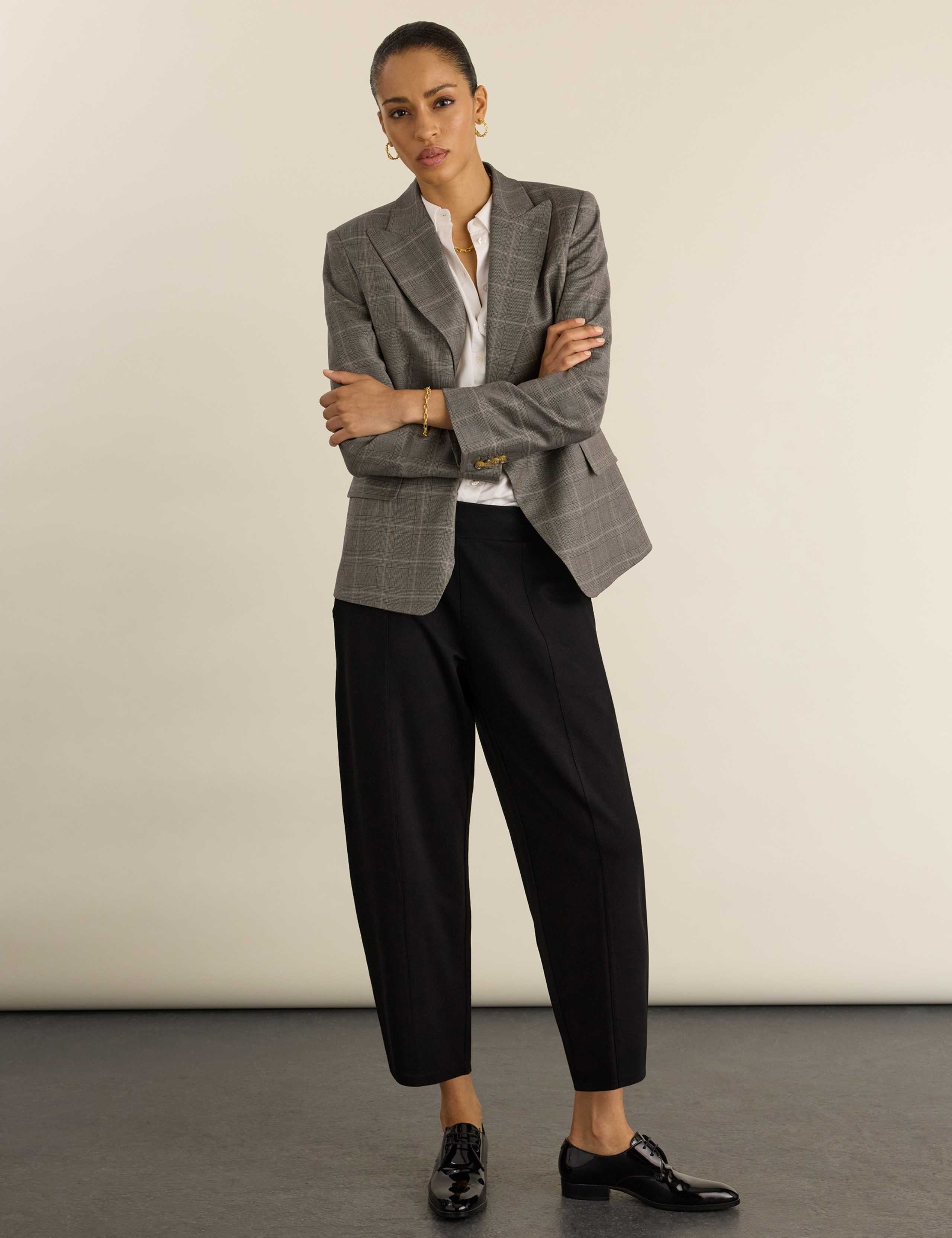 Jersey Elasticated Waist Barrel Leg Trousers