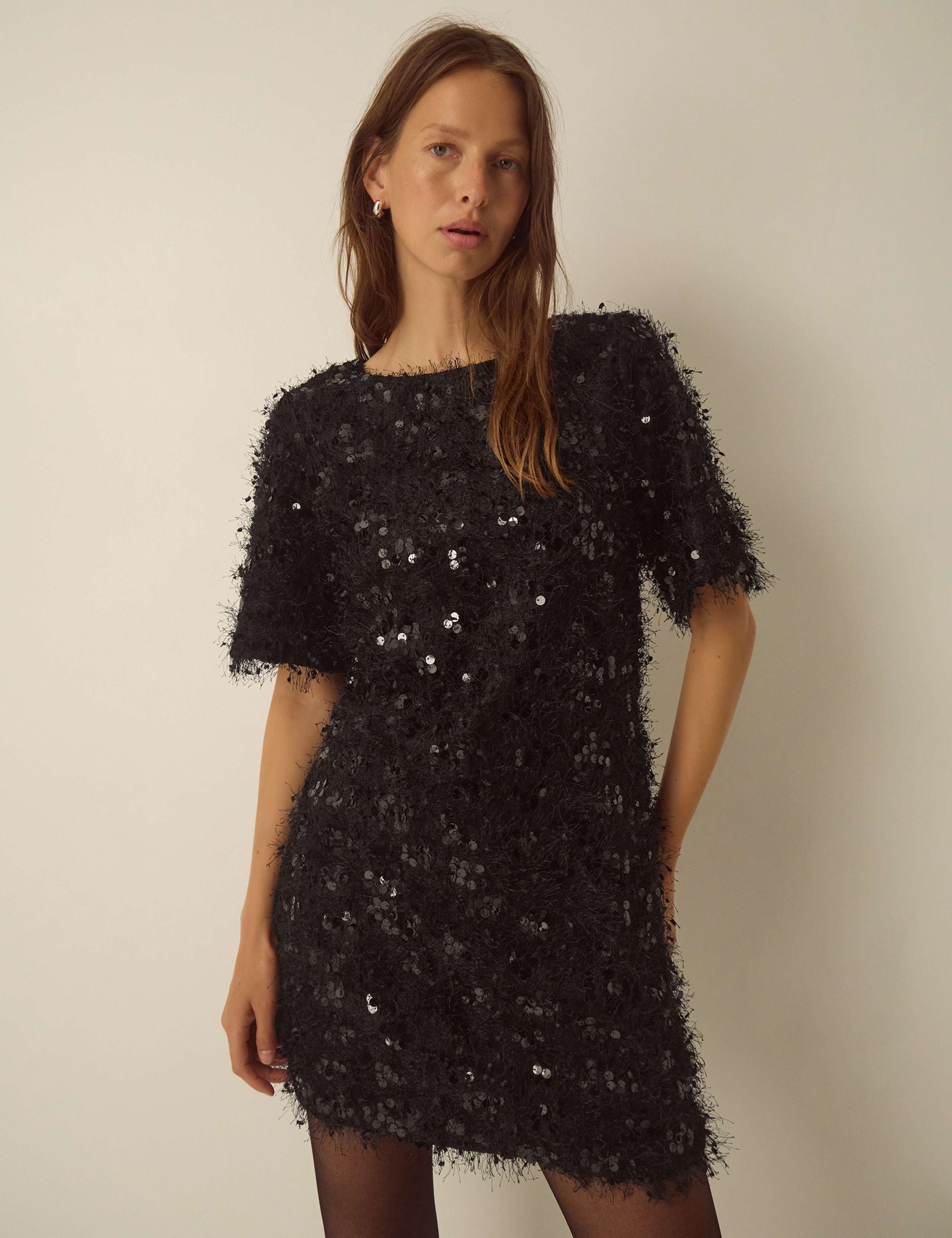 Sequin Knee Length T-Shirt Dress