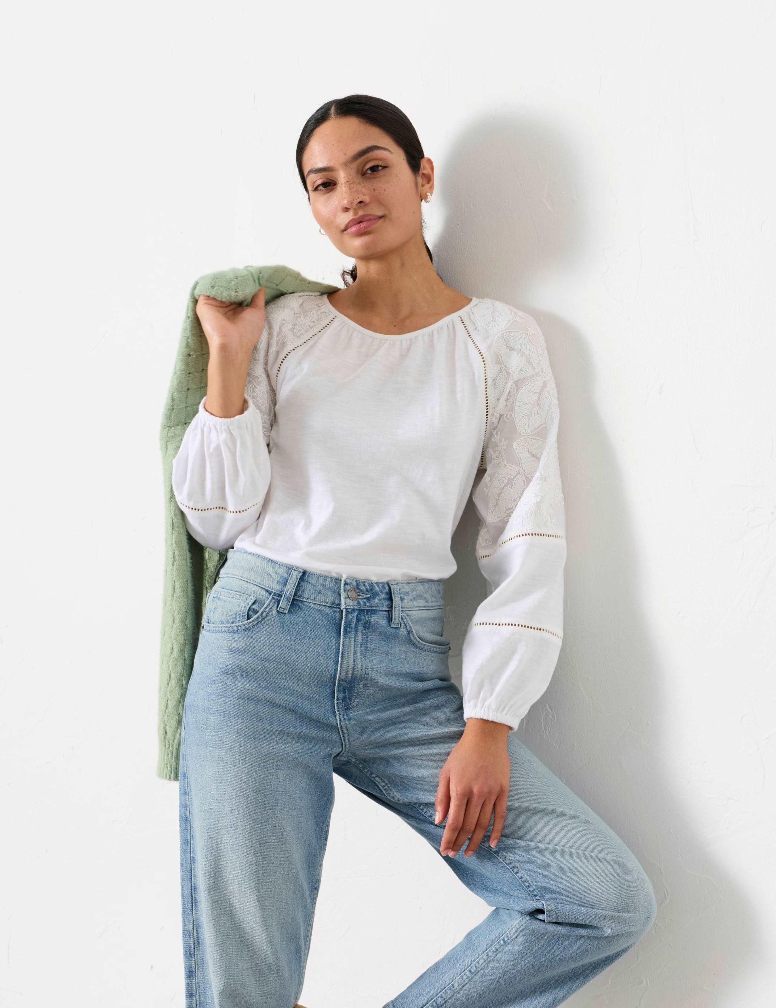 Pure Cotton Embroidered Round Neck Top