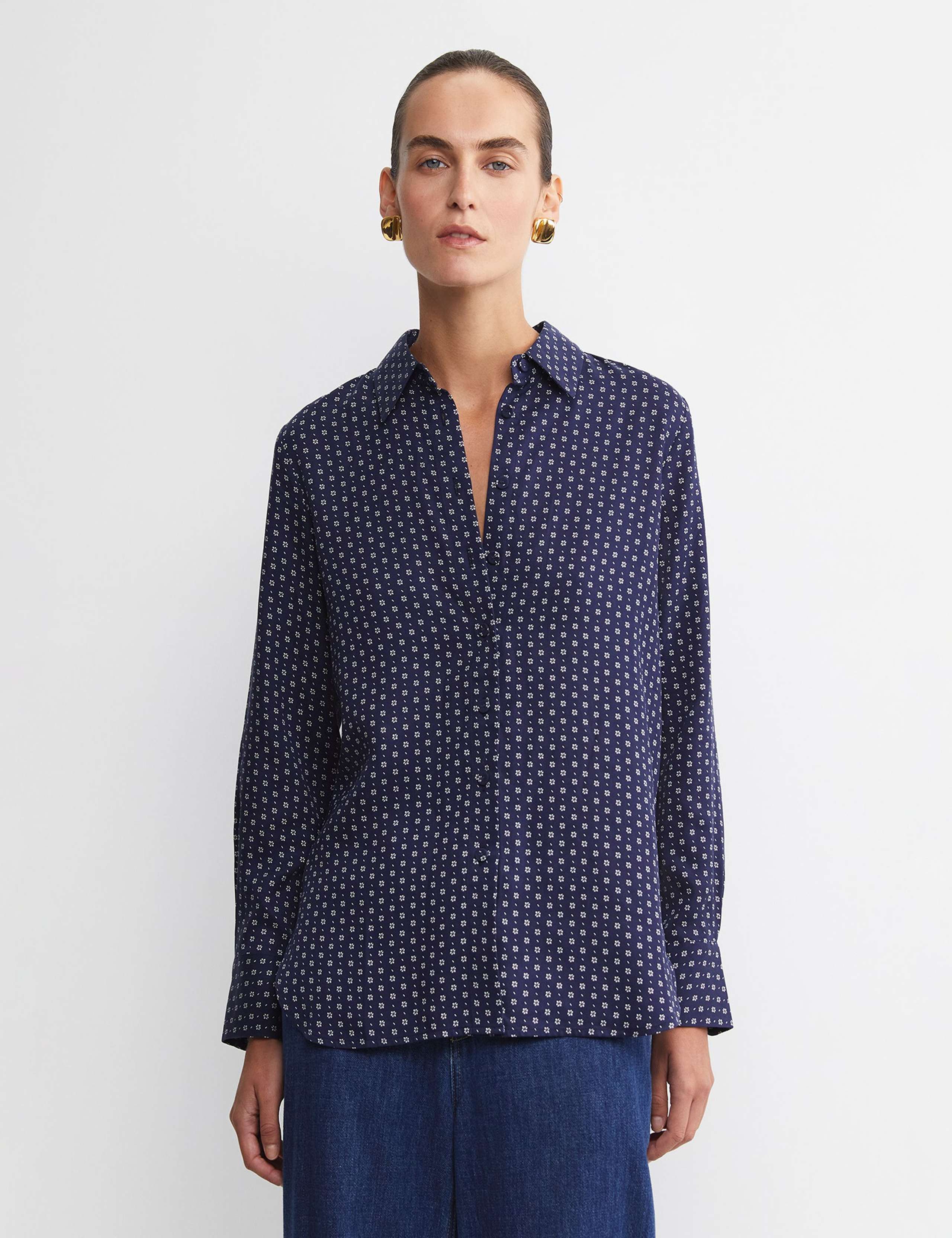 Pure Lyocell Geometric Collared Shirt