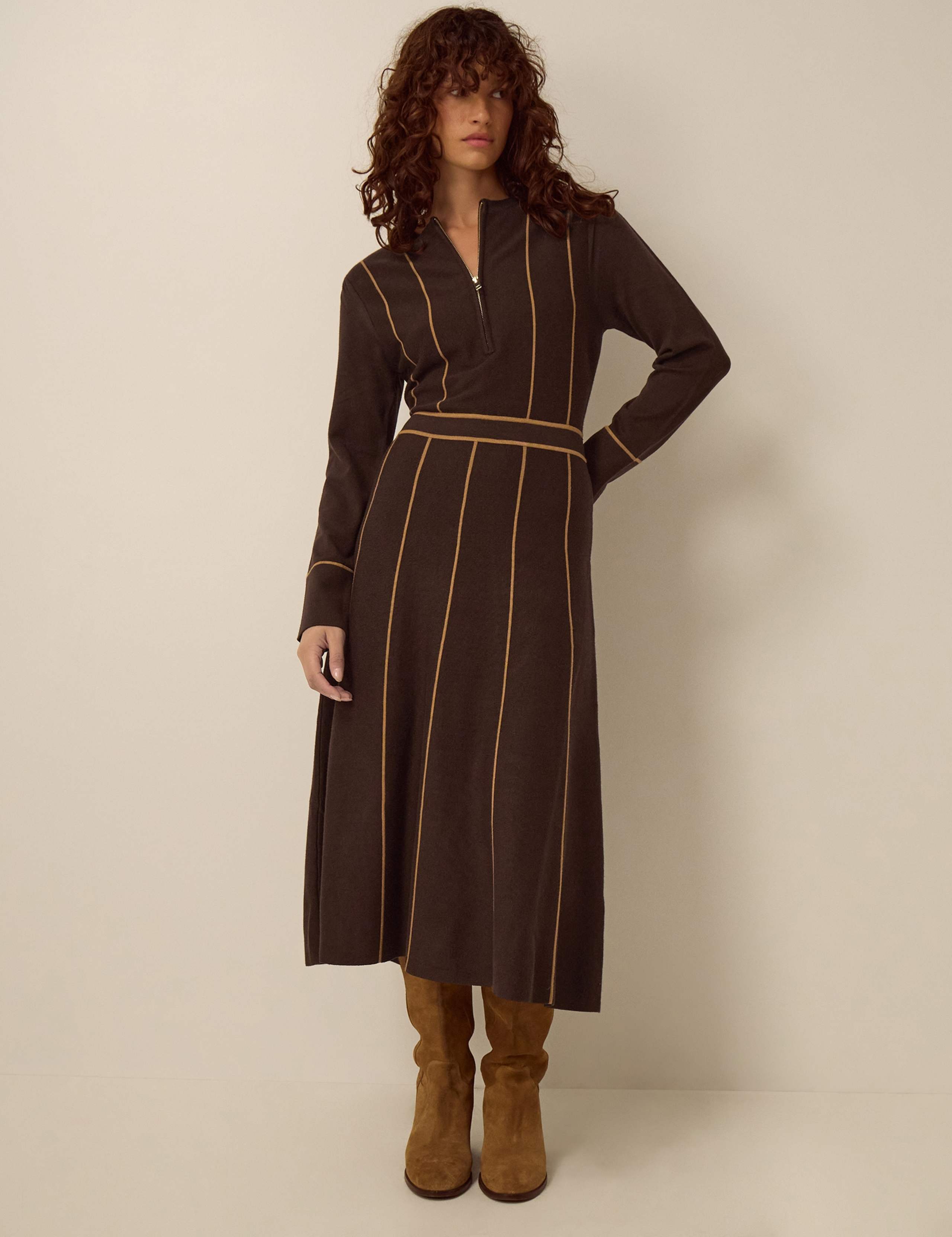 Knitted Zip Up Midi Sweater Dress