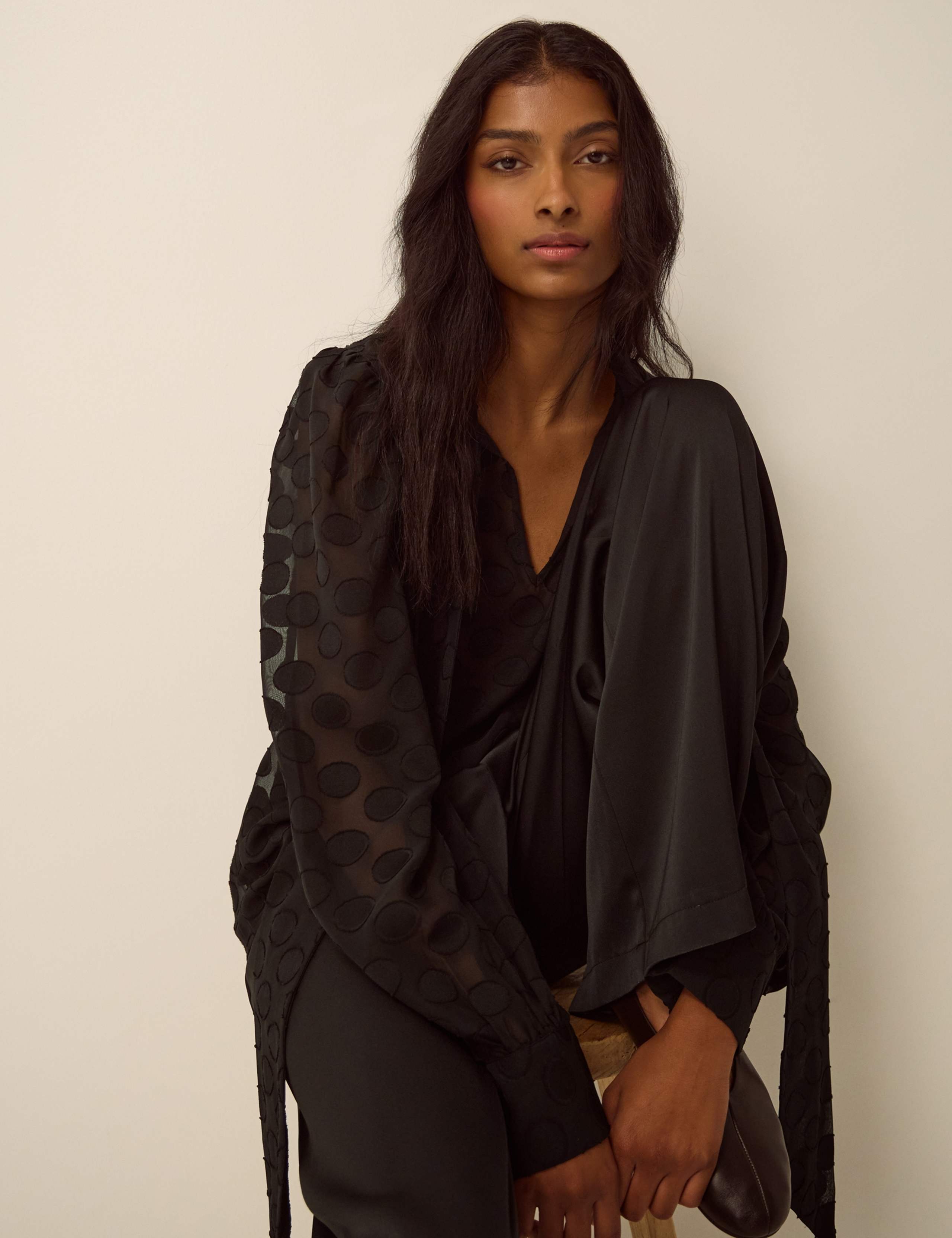 Polka Dot Tie Neck Blouse
