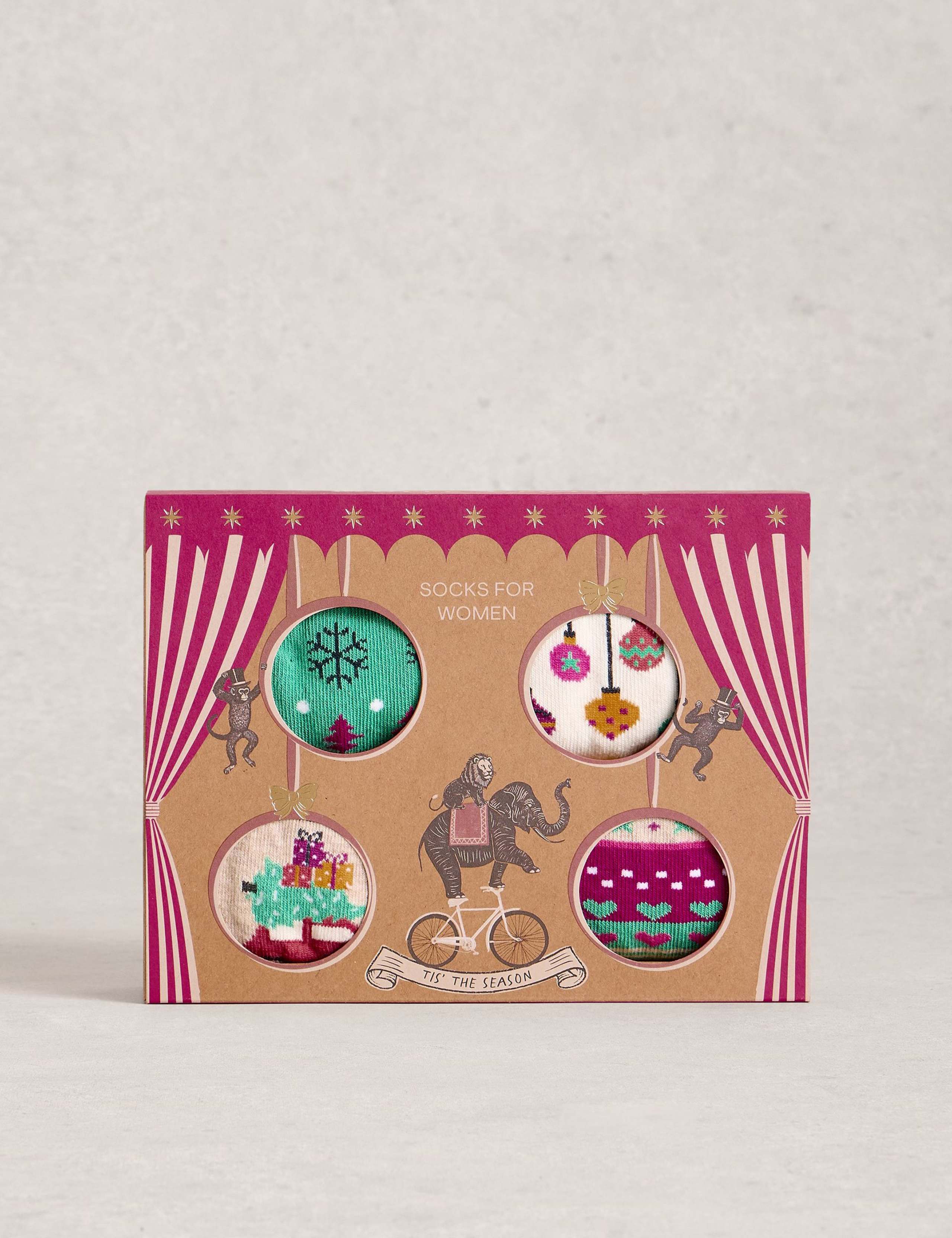 4pk Cotton Rich Christmas Ankle High Socks