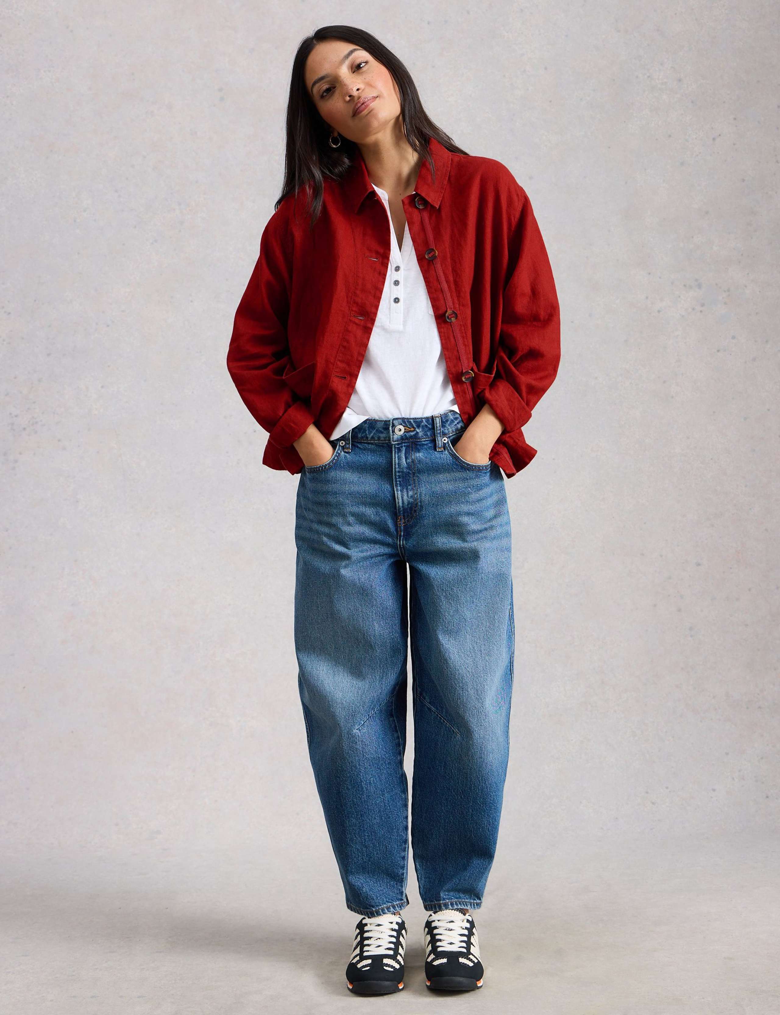 Pure Linen Collared Utility Jacket